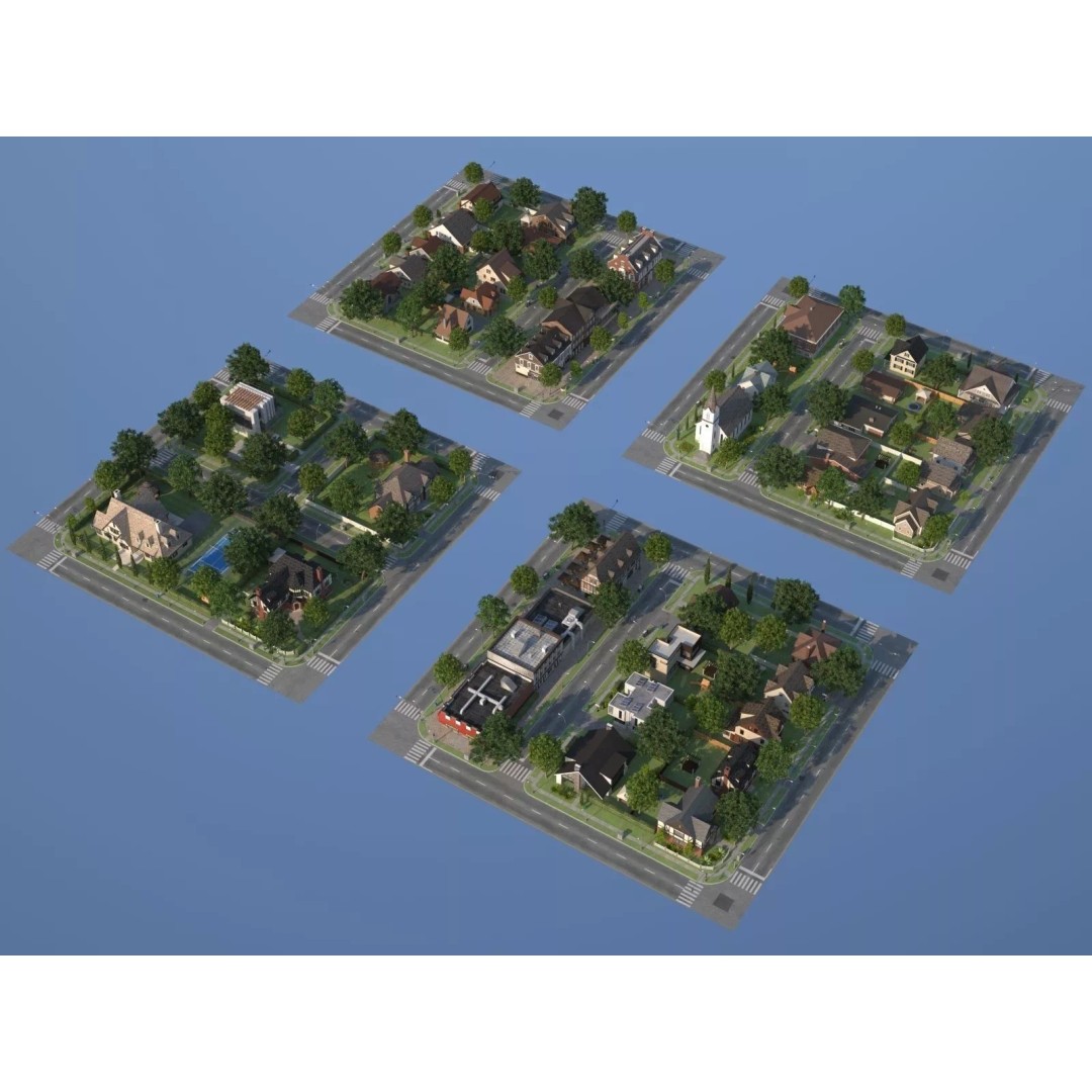 City Town KC10 3D Model – Low Poly Modular City Blocks, FBX - View 8