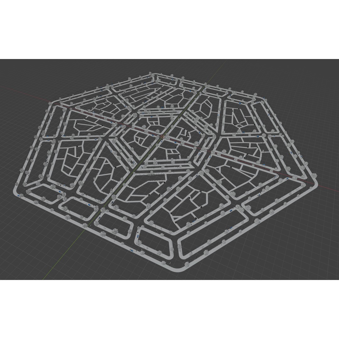 Hexagon City 3D Model – High-Detail Cityscape for Games, Blender