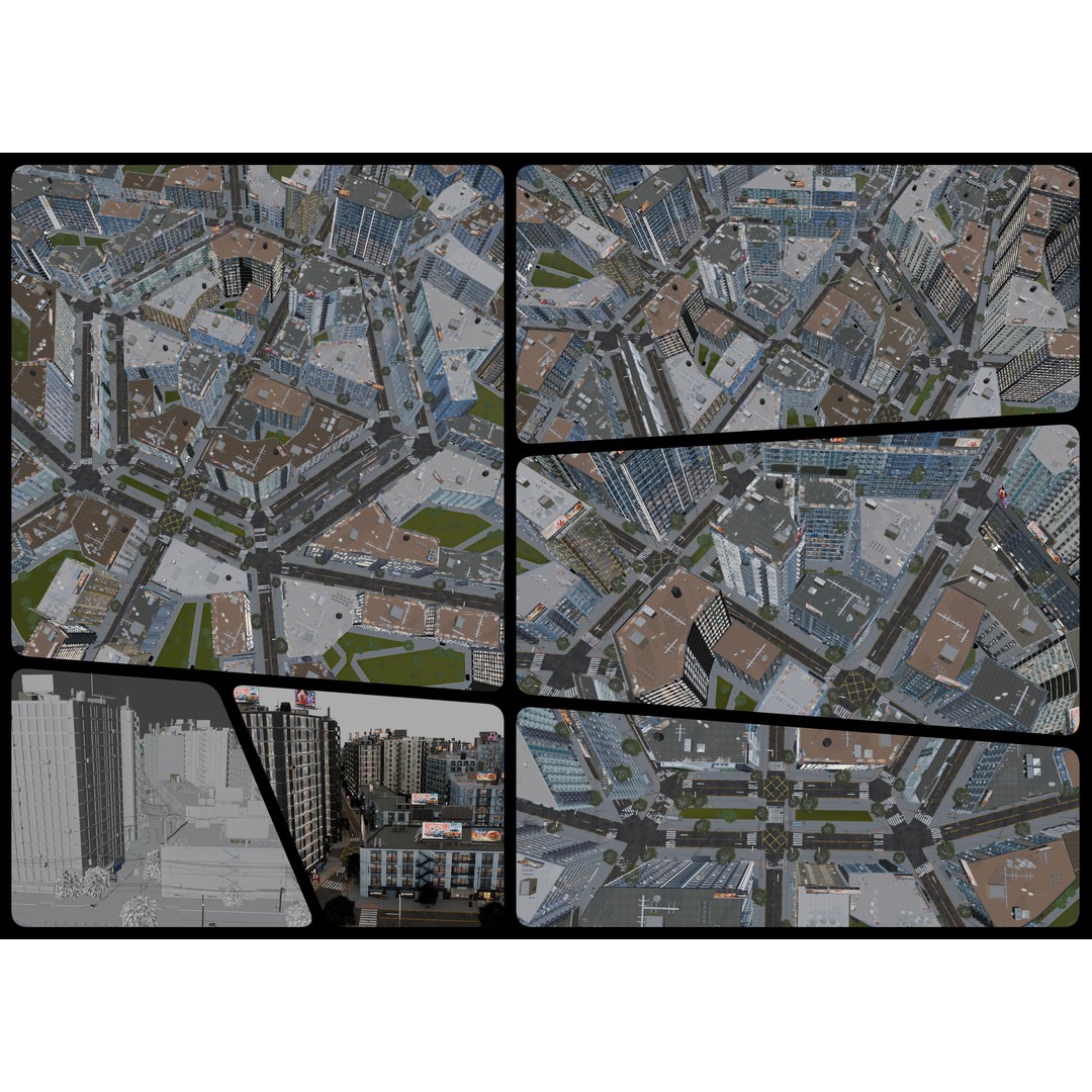 Hexagon City 3D Model – High-Detail Cityscape for Games, Blender - View 3