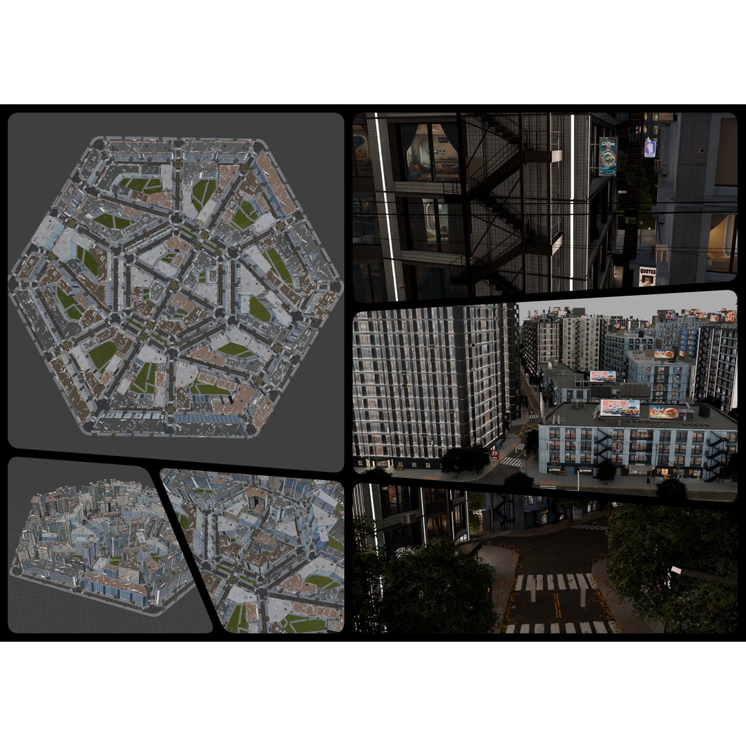 Hexagon City 3D Model – High-Detail Cityscape for Games, Blender - View 32