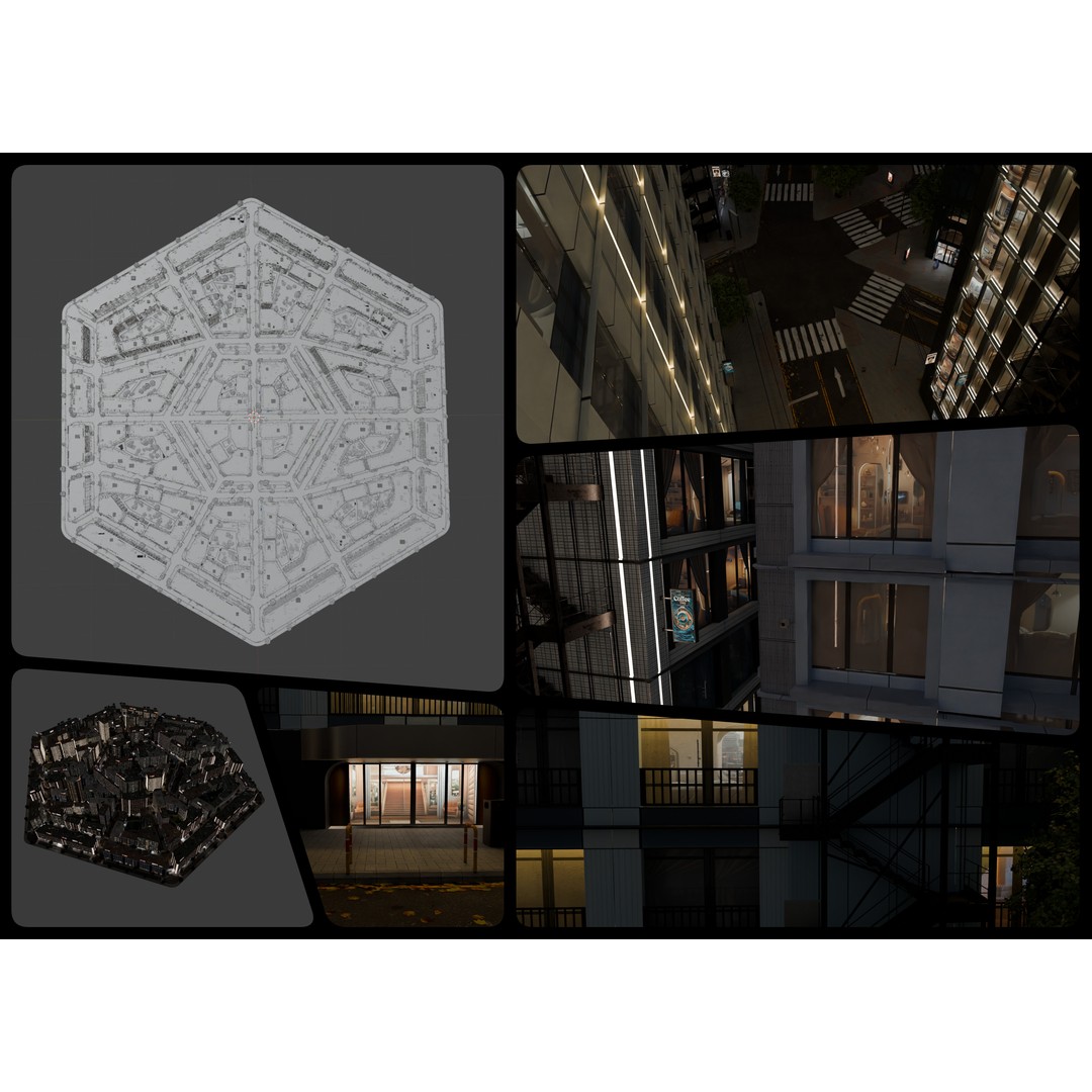 Hexagon City 3D Model – High-Detail Cityscape for Games, Blender - View 4