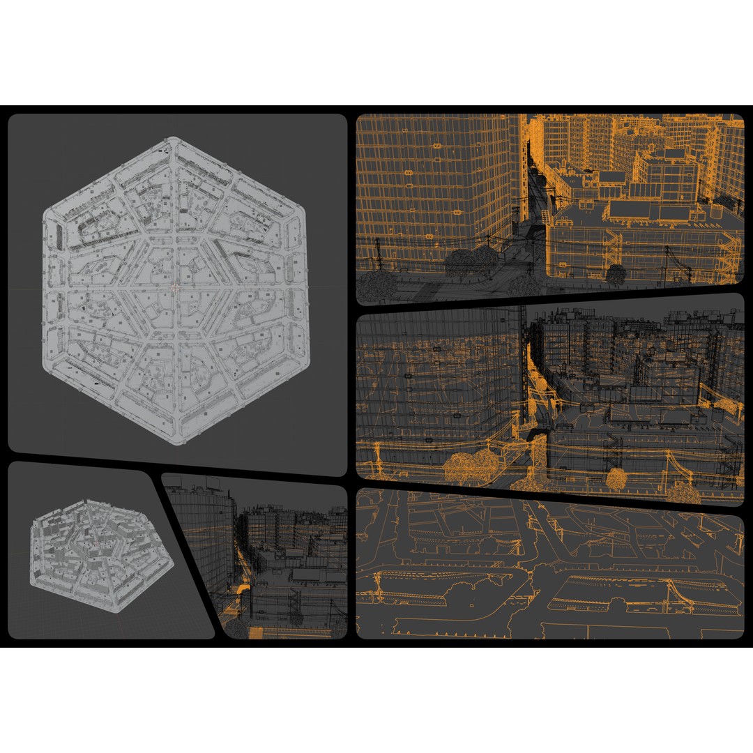 Hexagon City 3D Model – High-Detail Cityscape for Games, Blender - View 6