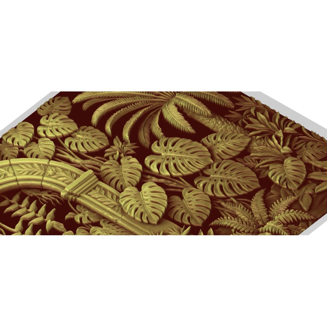 Tropical Relief Wall Decor 3D Model – CNC Ready STL, OBJ, FBX