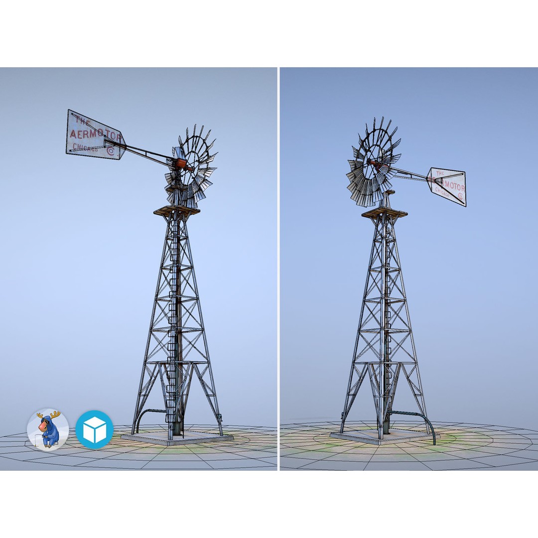 Aermotor Windmill 3D Model – Low Poly Game Asset, FBX & PBR Textures - View 10