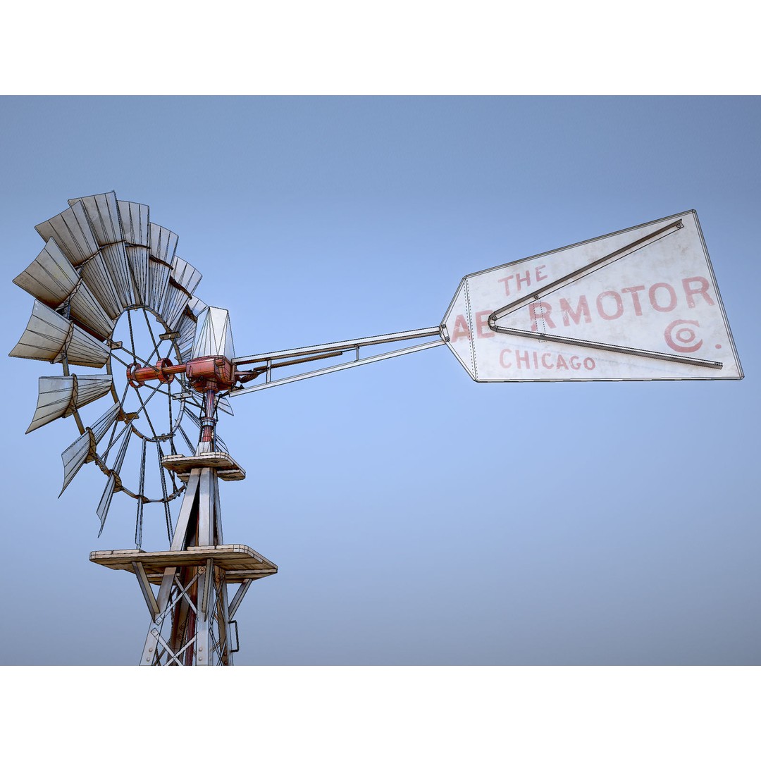 Aermotor Windmill 3D Model – Low Poly Game Asset, FBX & PBR Textures - View 11
