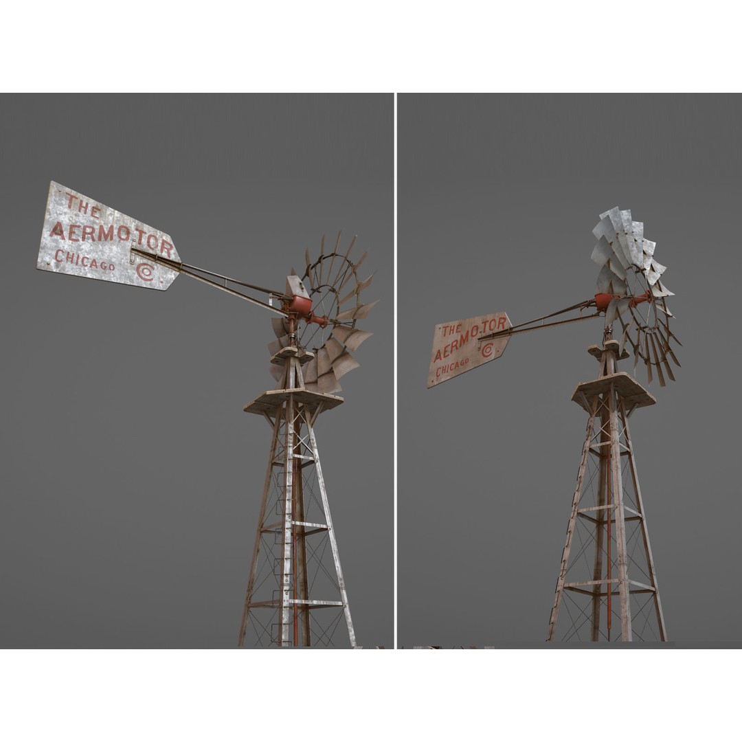 Aermotor Windmill 3D Model – Low Poly Game Asset, FBX & PBR Textures - View 19