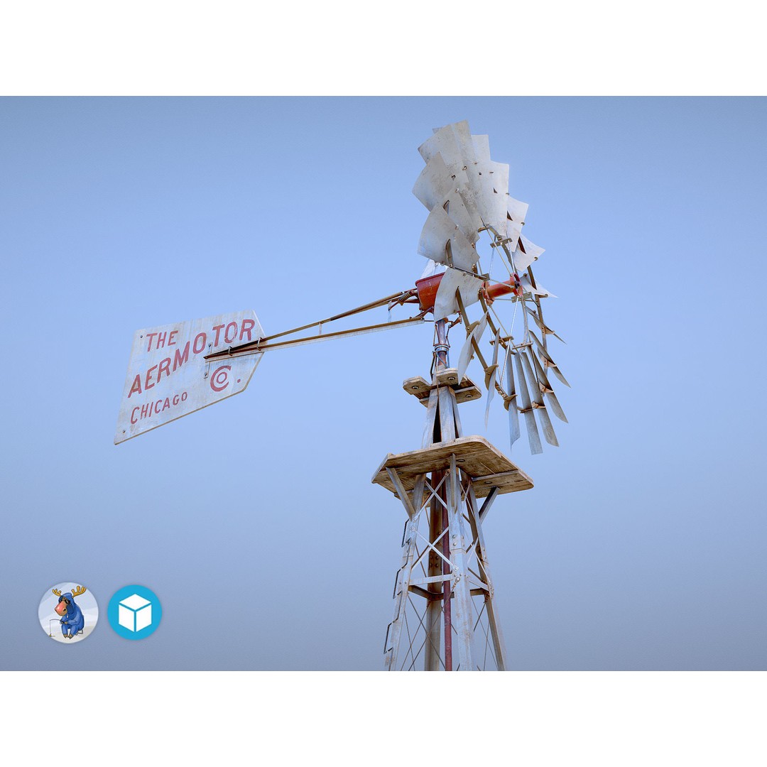 Aermotor Windmill 3D Model – Low Poly Game Asset, FBX & PBR Textures - View 3