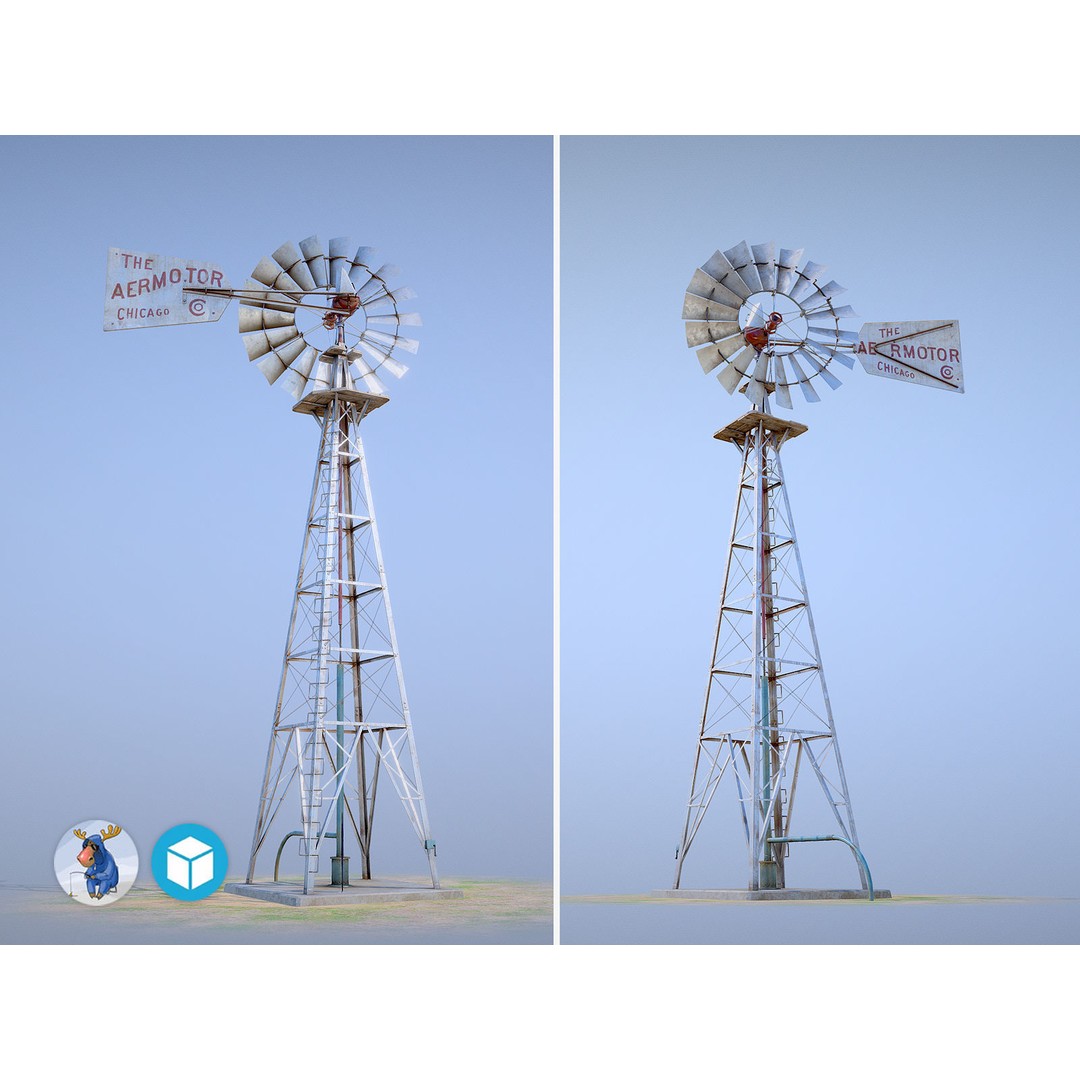 Aermotor Windmill 3D Model – Low Poly Game Asset, FBX & PBR Textures - View 4