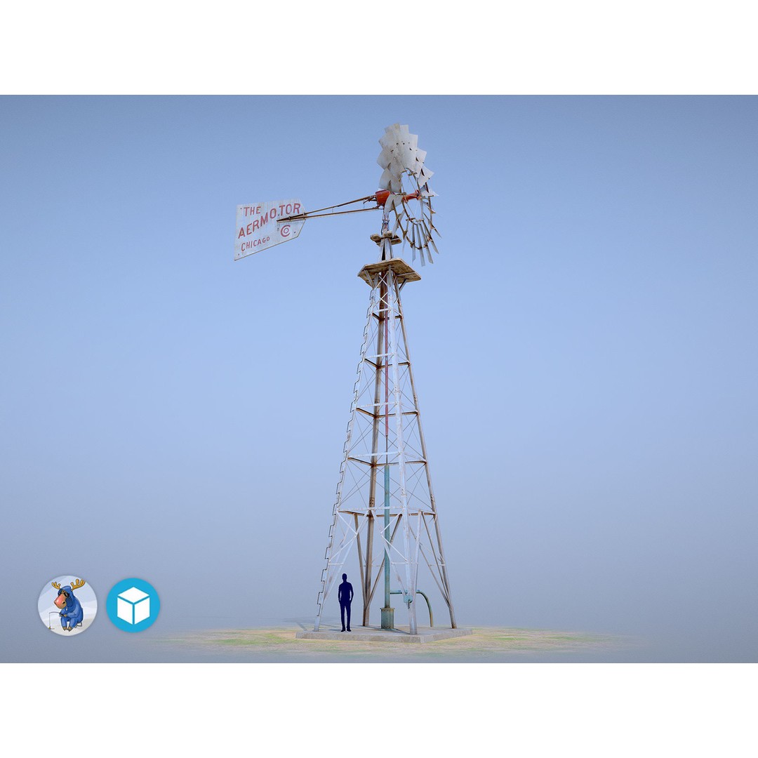 Aermotor Windmill 3D Model – Low Poly Game Asset, FBX & PBR Textures - View 5