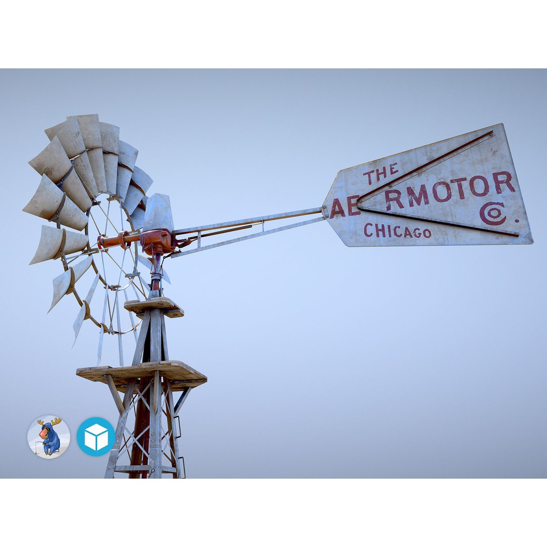 Aermotor Windmill 3D Model – Low Poly Game Asset, FBX & PBR Textures - View 7
