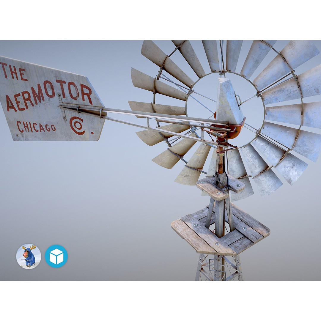 Aermotor Windmill 3D Model – Low Poly Game Asset, FBX & PBR Textures - View 9