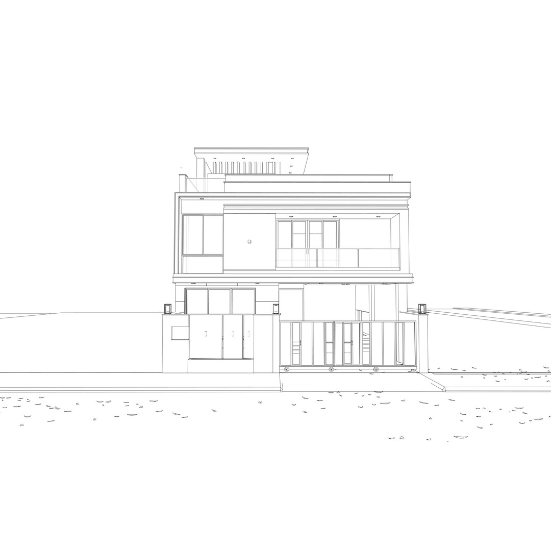 Modern Residence 3D Model – Contemporary House with Rooftop Garden, FBX, OBJ - View 11