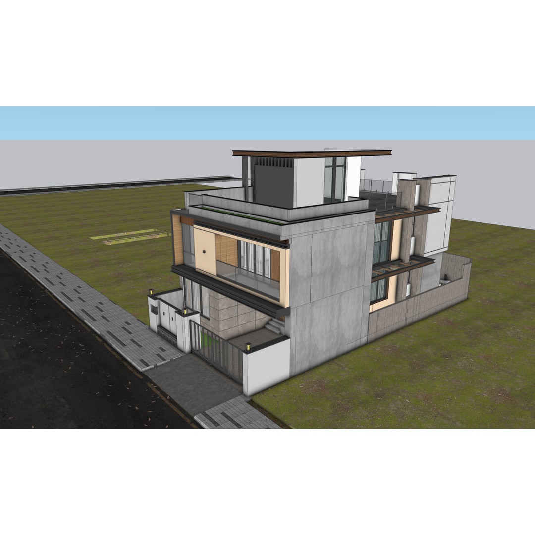 Modern Residence 3D Model – Contemporary House with Rooftop Garden, FBX, OBJ - View 12