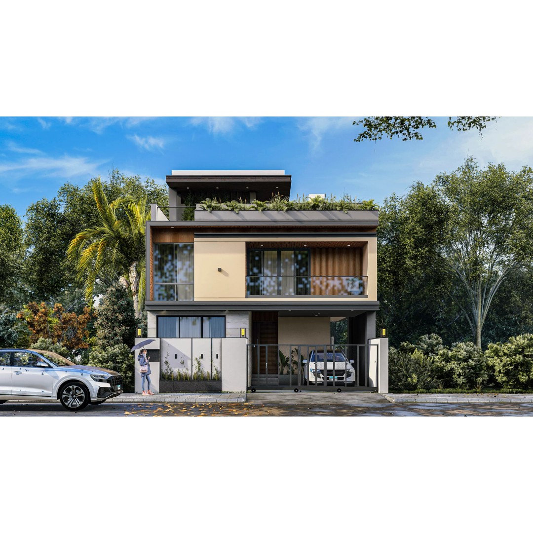 Modern Residence 3D Model – Contemporary House with Rooftop Garden, FBX, OBJ - View 2