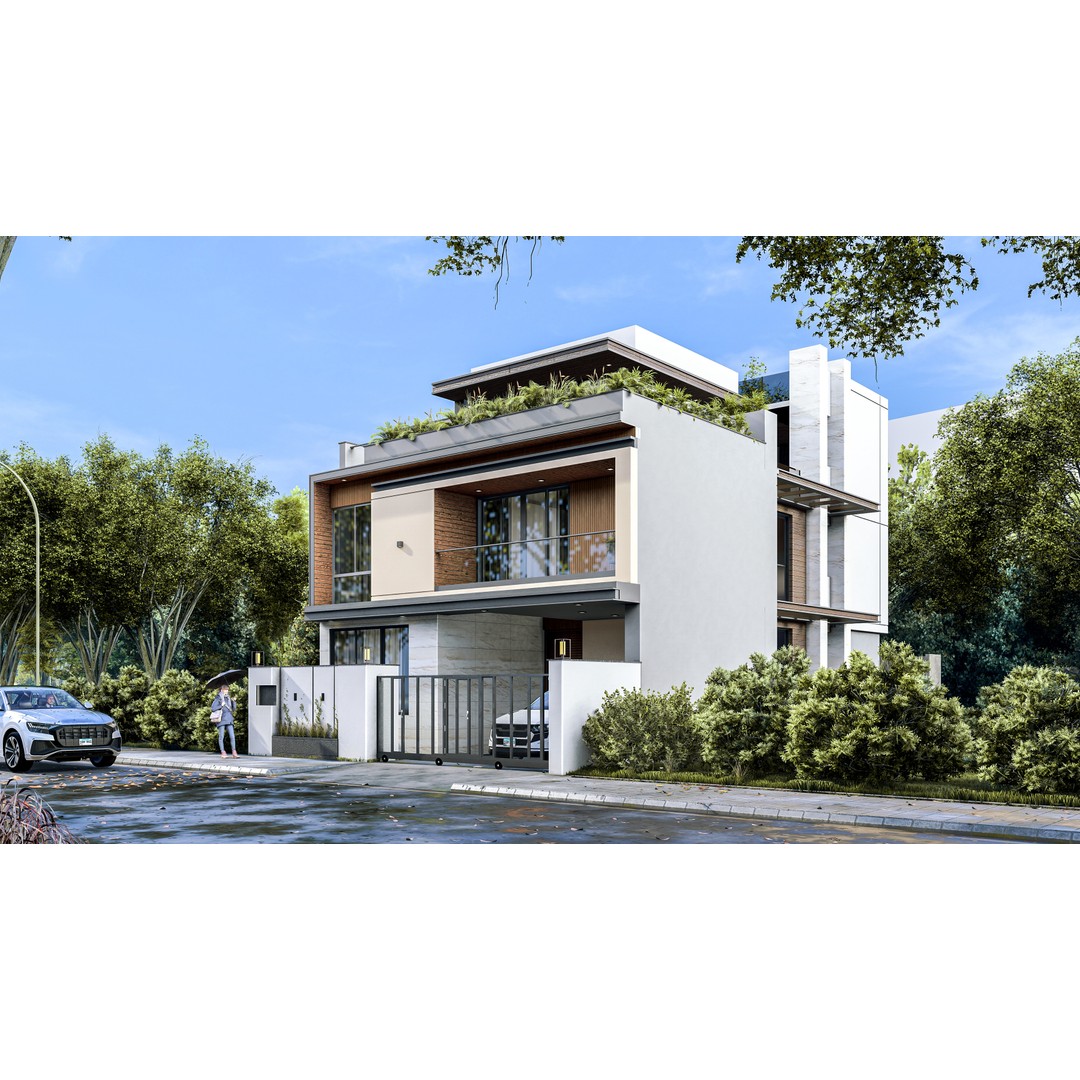 Modern Residence 3D Model – Contemporary House with Rooftop Garden, FBX, OBJ - View 3
