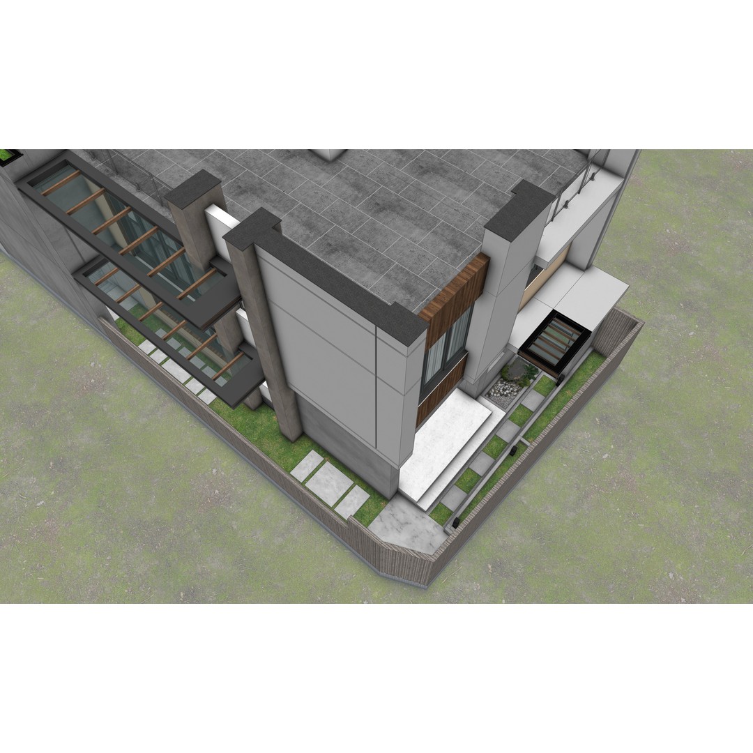 Modern Residence 3D Model – Contemporary House with Rooftop Garden, FBX, OBJ - View 4