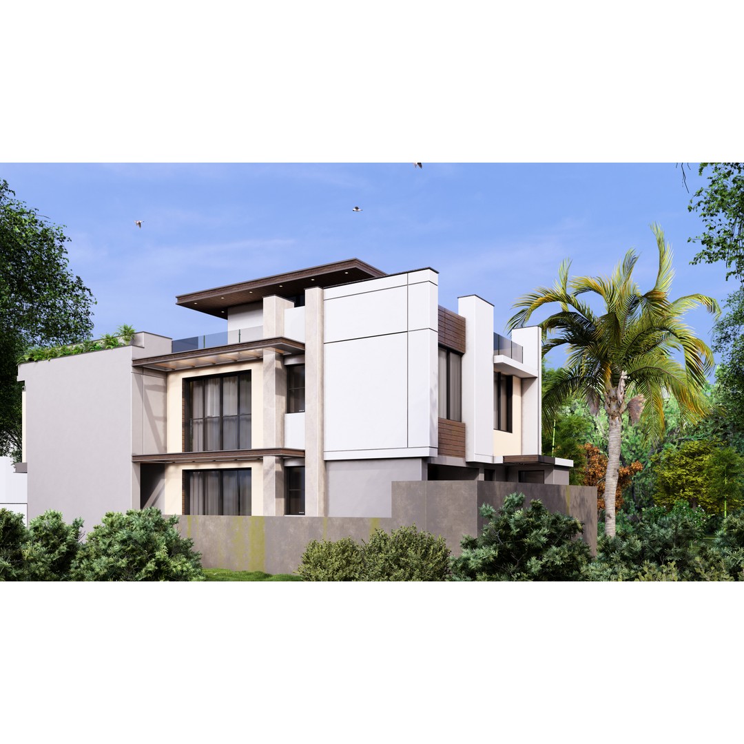 Modern Residence 3D Model – Contemporary House with Rooftop Garden, FBX, OBJ - View 5
