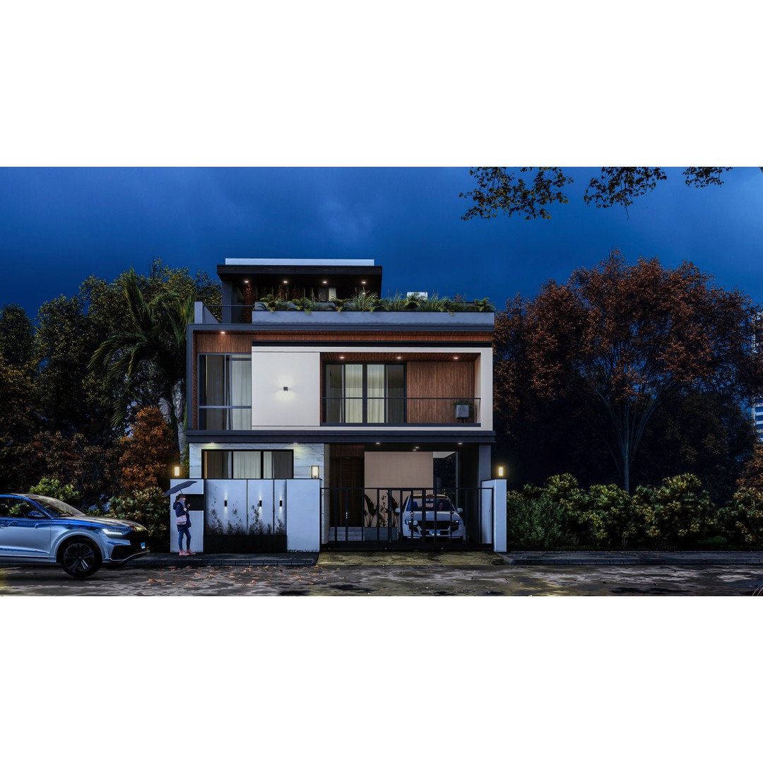 Modern Residence 3D Model – Contemporary House with Rooftop Garden, FBX, OBJ - View 7