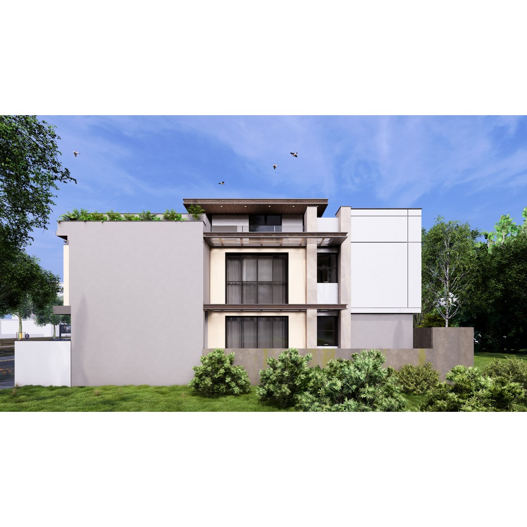 Modern Residence 3D Model – Contemporary House with Rooftop Garden, FBX, OBJ - View 9