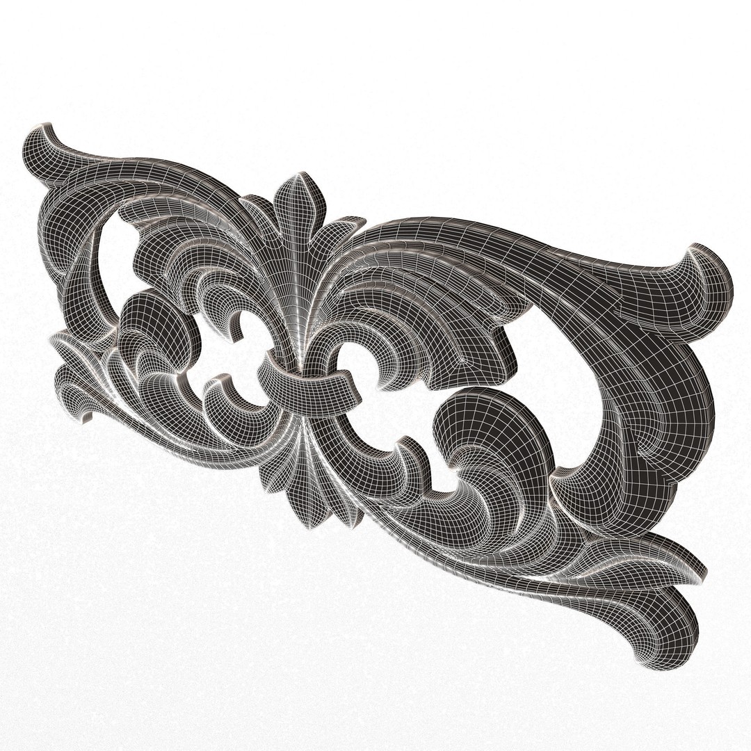 Carved Plaster Molding Decoration 3D Model – Low Poly Architectural Element, FBX, OBJ - View 10