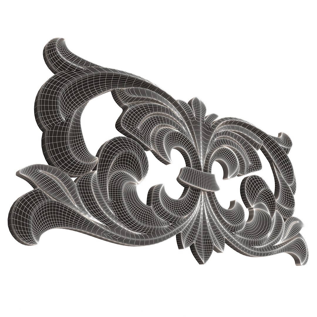 Carved Plaster Molding Decoration 3D Model – Low Poly Architectural Element, FBX, OBJ - View 11