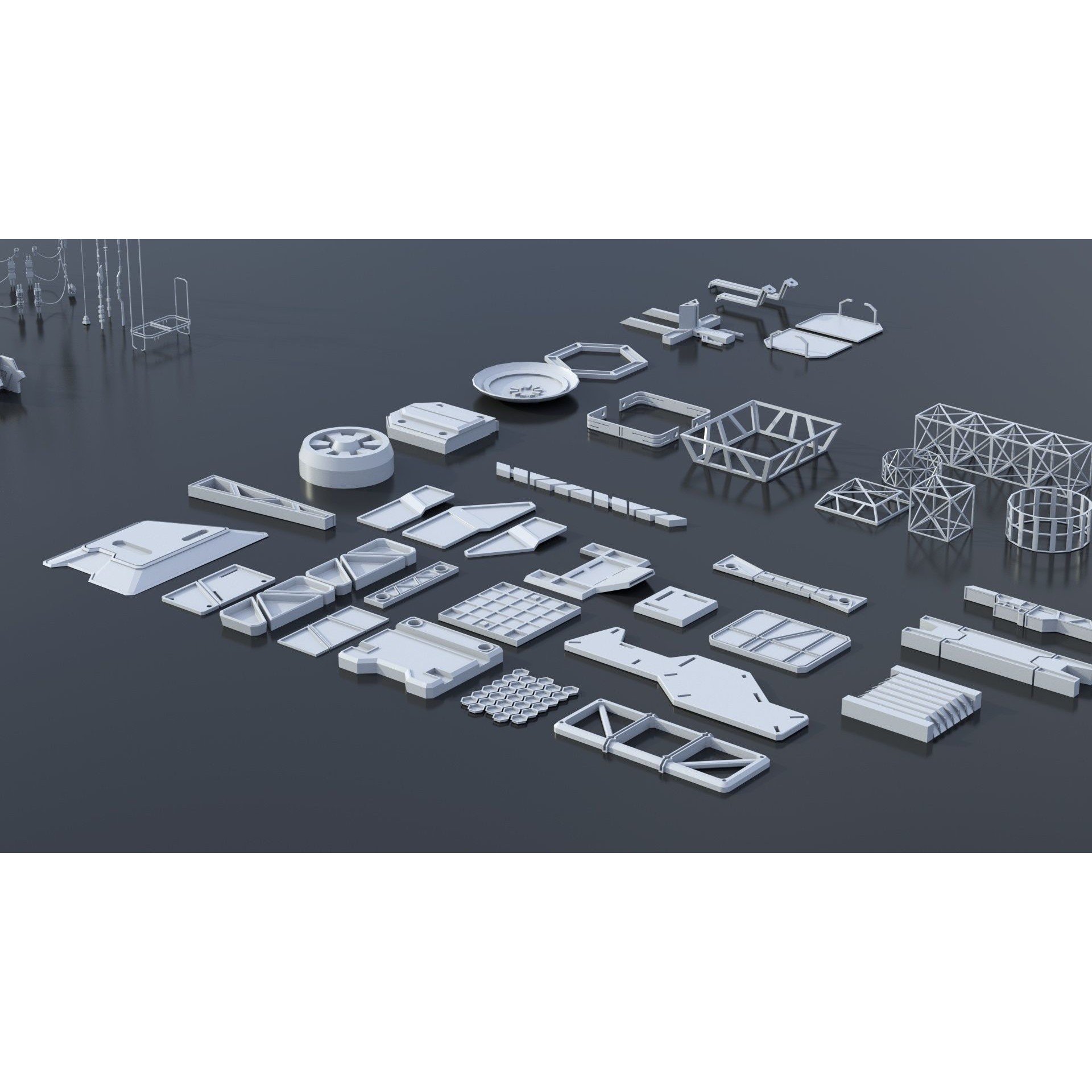 Sci-Fi Building Kitbash Pack - Low-Poly 3D Model