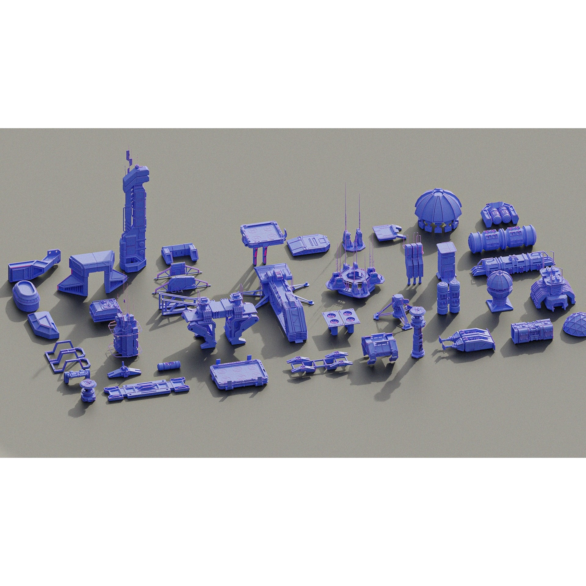 Sci-Fi Building Kitbash Pack - Low-Poly 3D Model - View 10