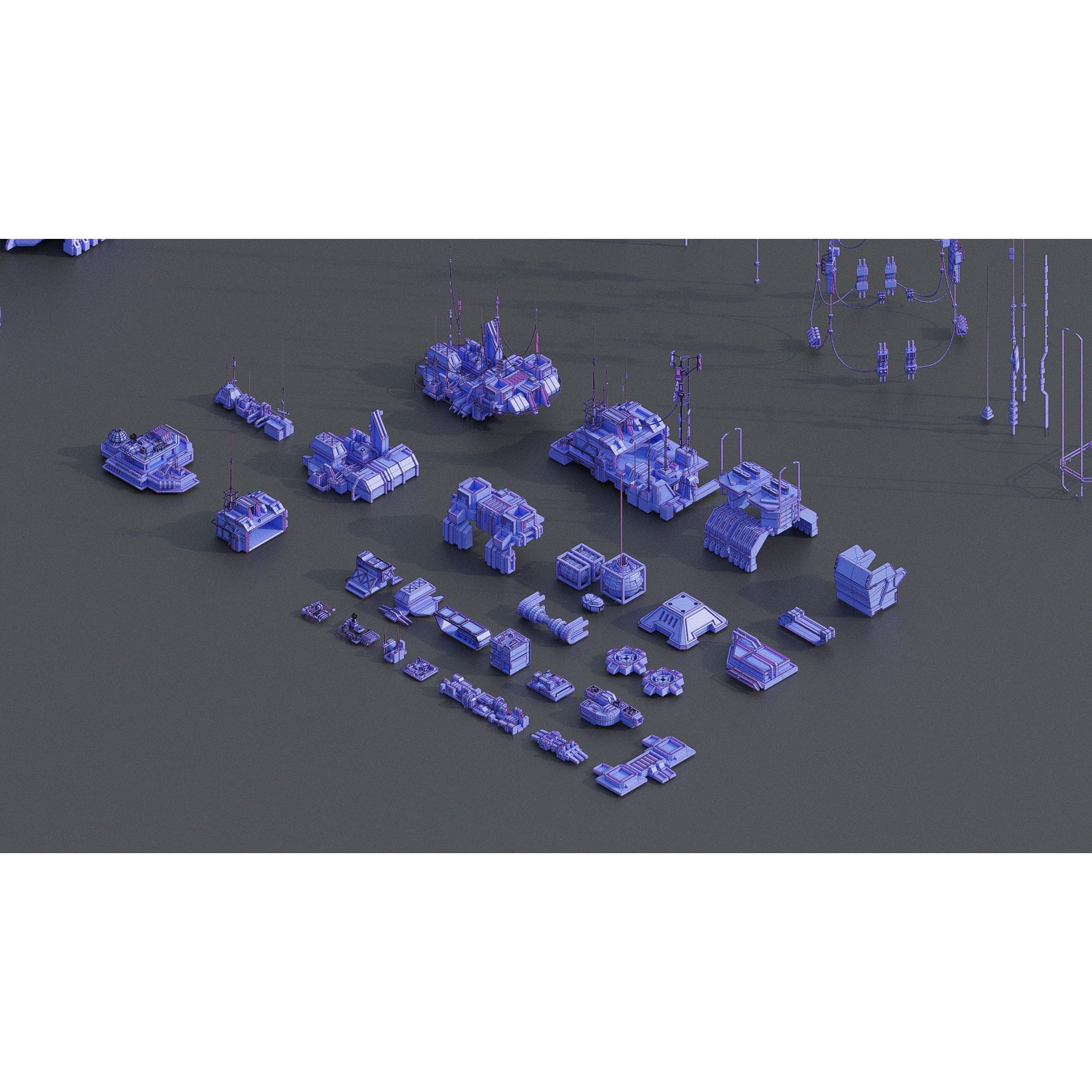 Sci-Fi Building Kitbash Pack - Low-Poly 3D Model - View 13