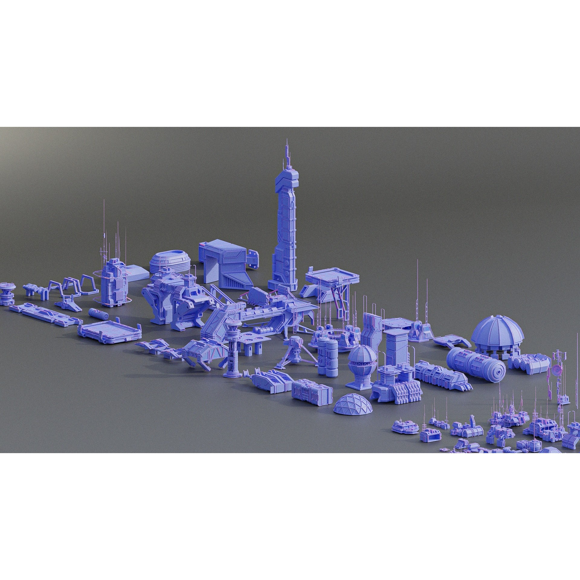 Sci-Fi Building Kitbash Pack - Low-Poly 3D Model - View 14