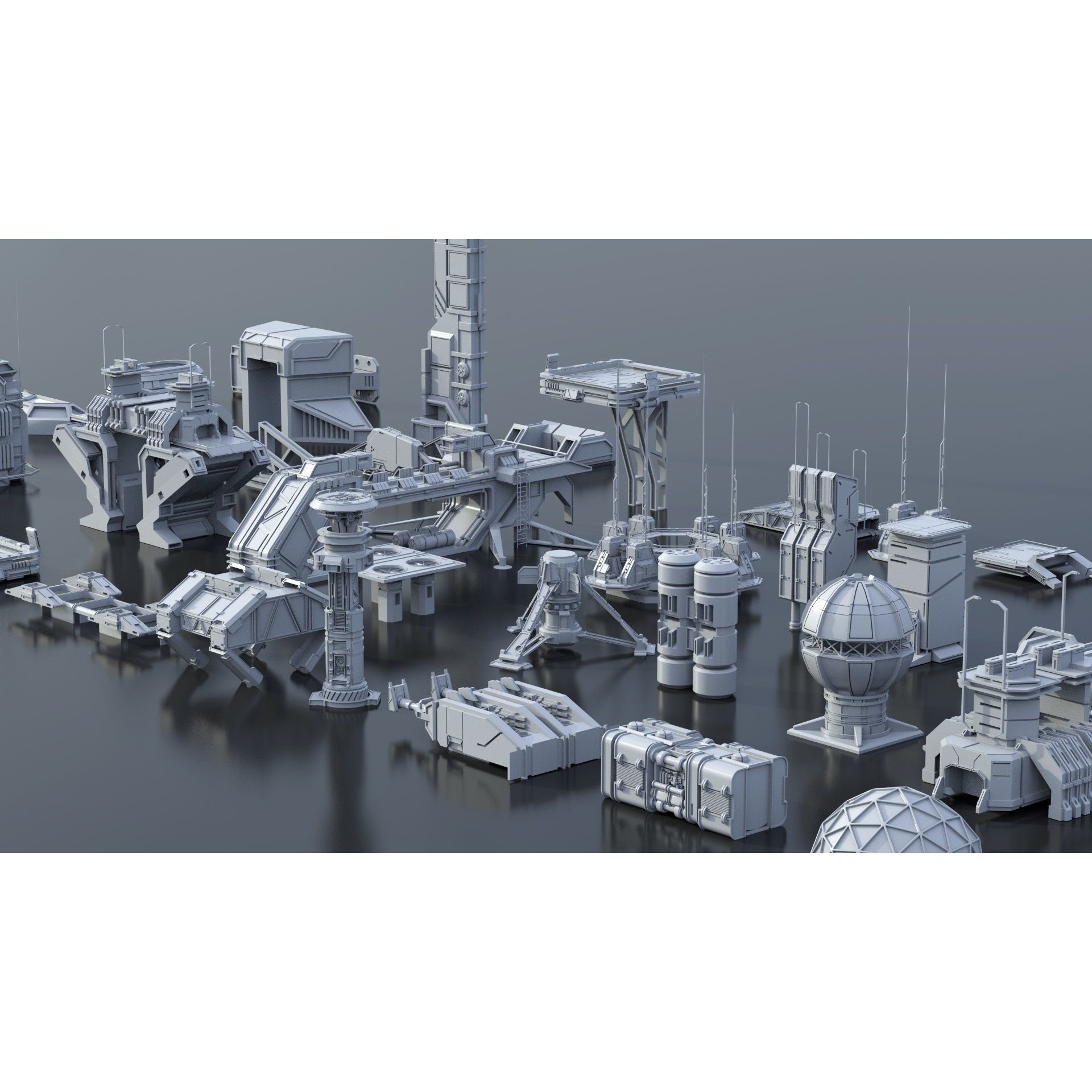 Sci-Fi Building Kitbash Pack - Low-Poly 3D Model - View 18