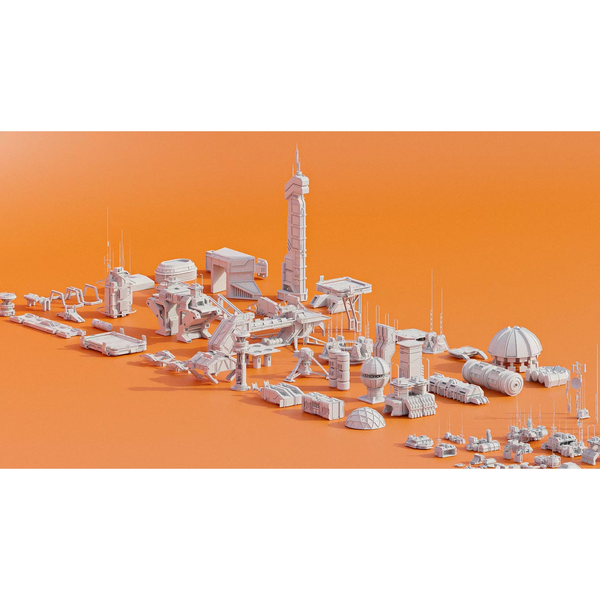 Sci-Fi Building Kitbash Pack - Low-Poly 3D Model - View 2