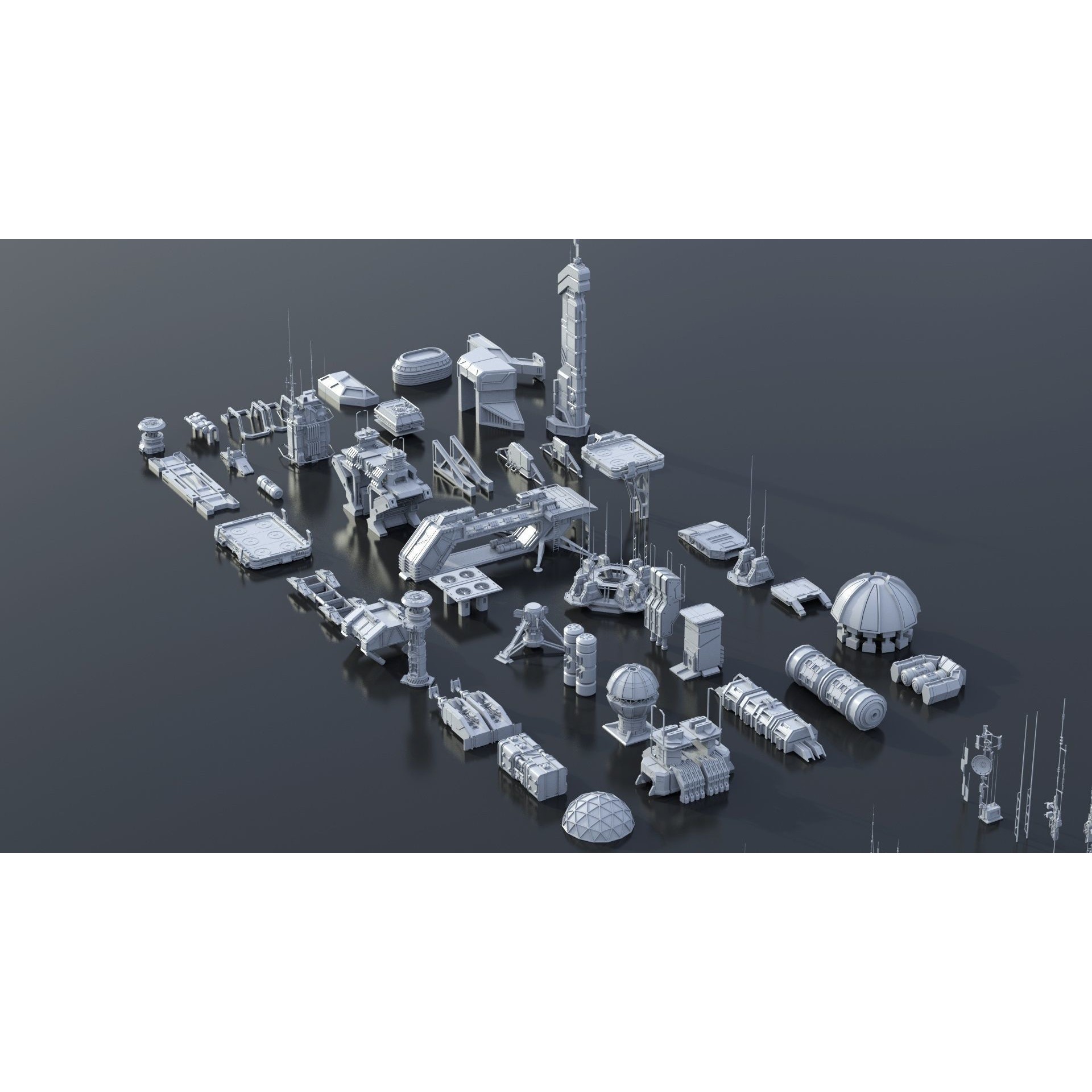 Sci-Fi Building Kitbash Pack - Low-Poly 3D Model - View 20