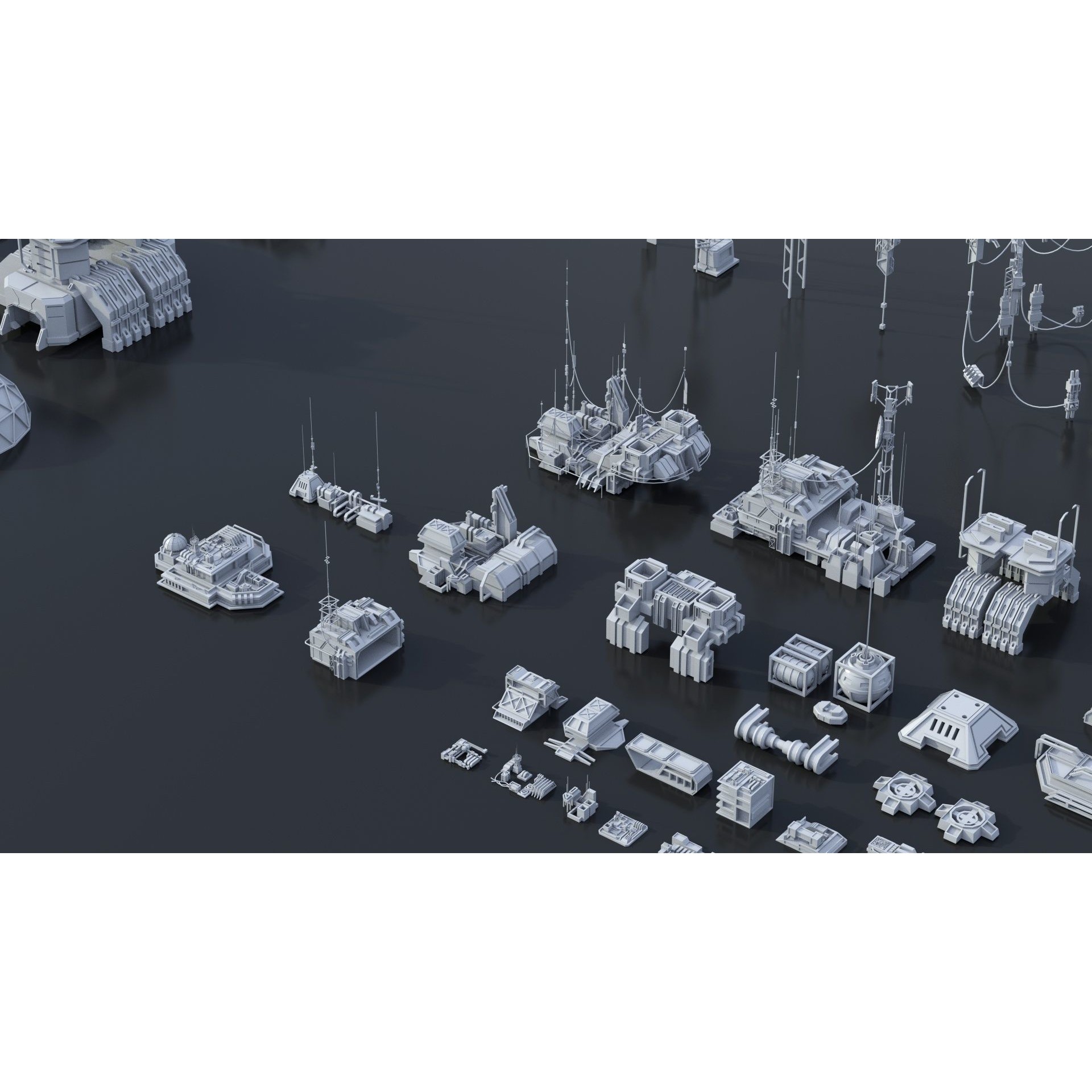 Sci-Fi Building Kitbash Pack - Low-Poly 3D Model - View 21