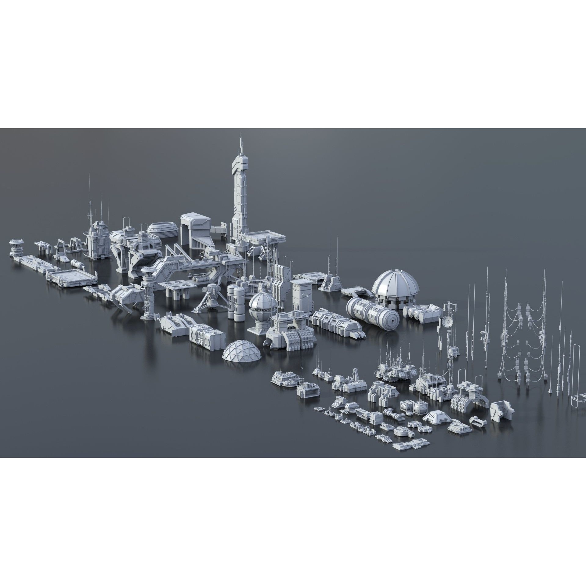 Sci-Fi Building Kitbash Pack - Low-Poly 3D Model - View 22