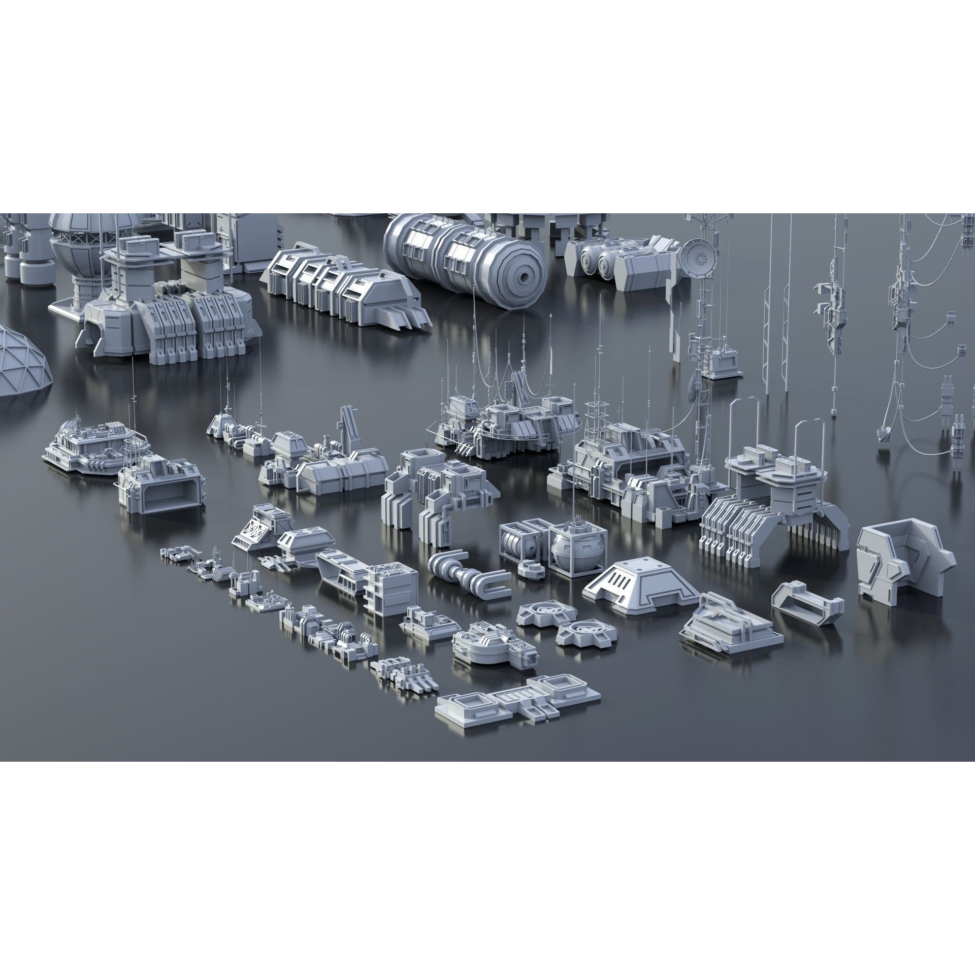 Sci-Fi Building Kitbash Pack - Low-Poly 3D Model - View 23