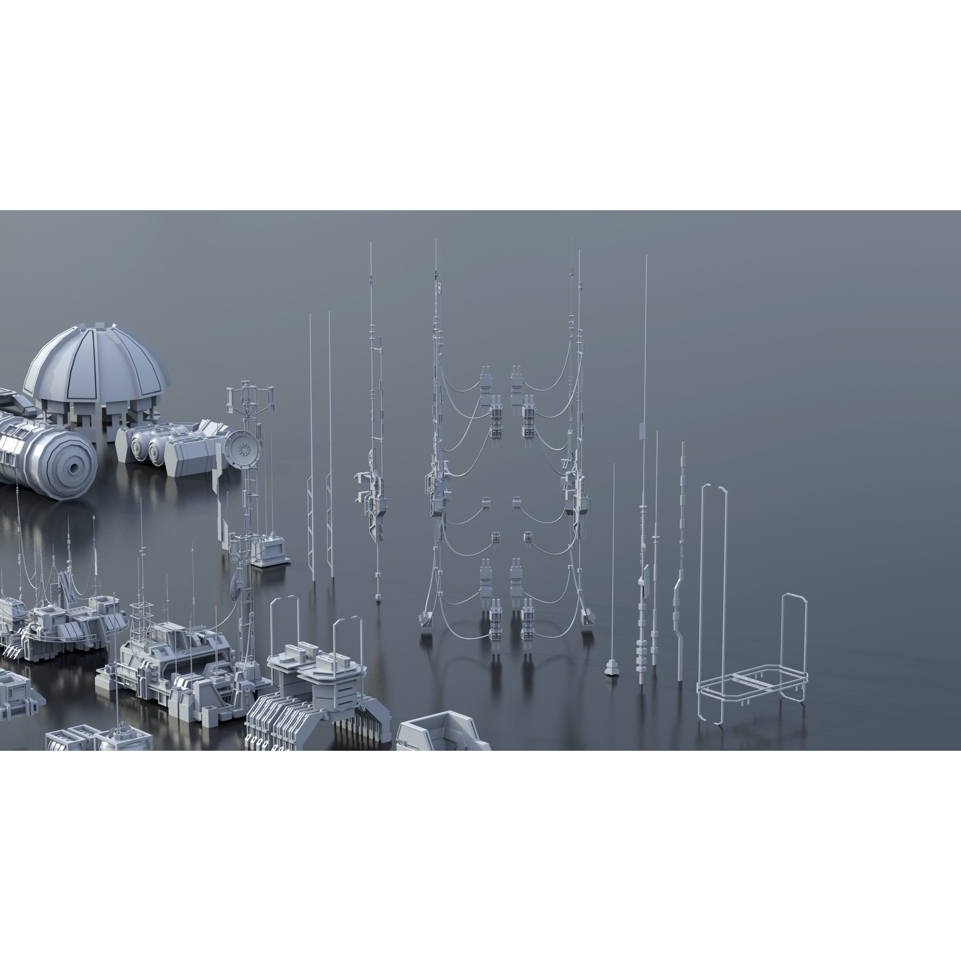 Sci-Fi Building Kitbash Pack - Low-Poly 3D Model - View 26