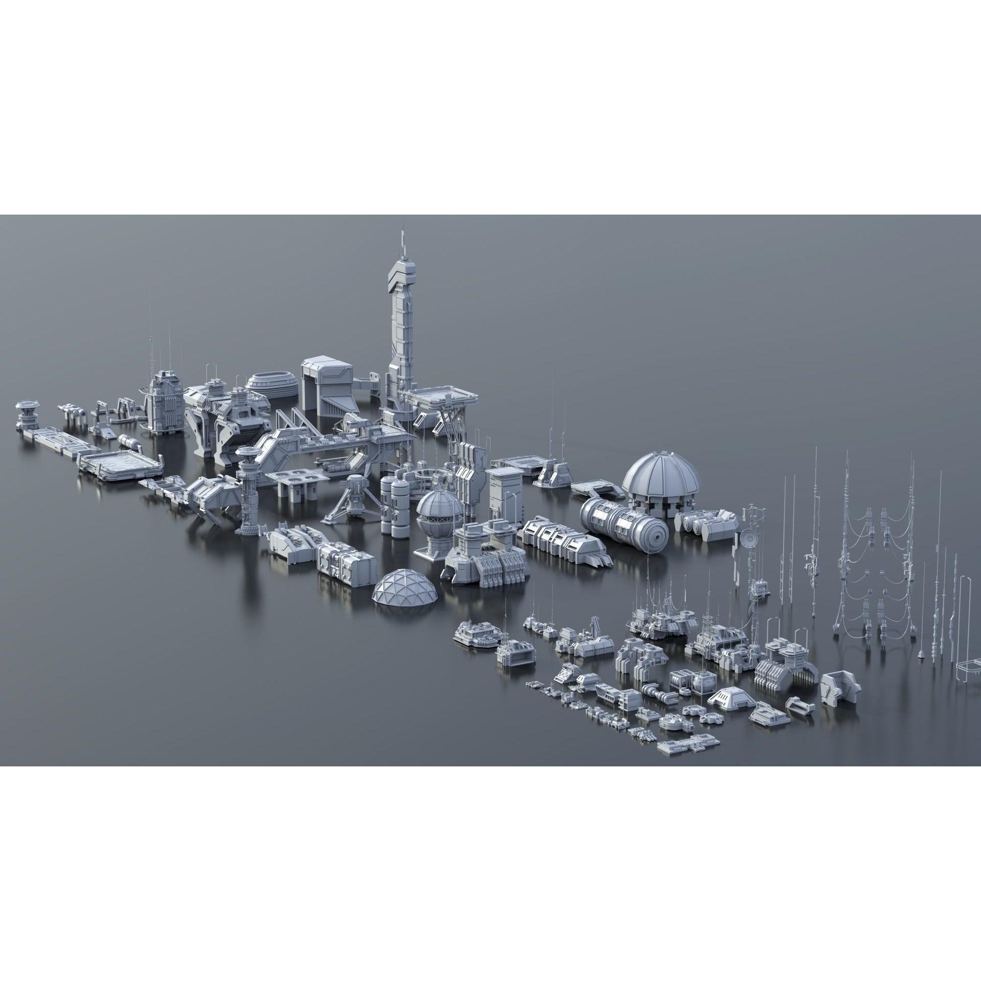 Sci-Fi Building Kitbash Pack - Low-Poly 3D Model - View 27