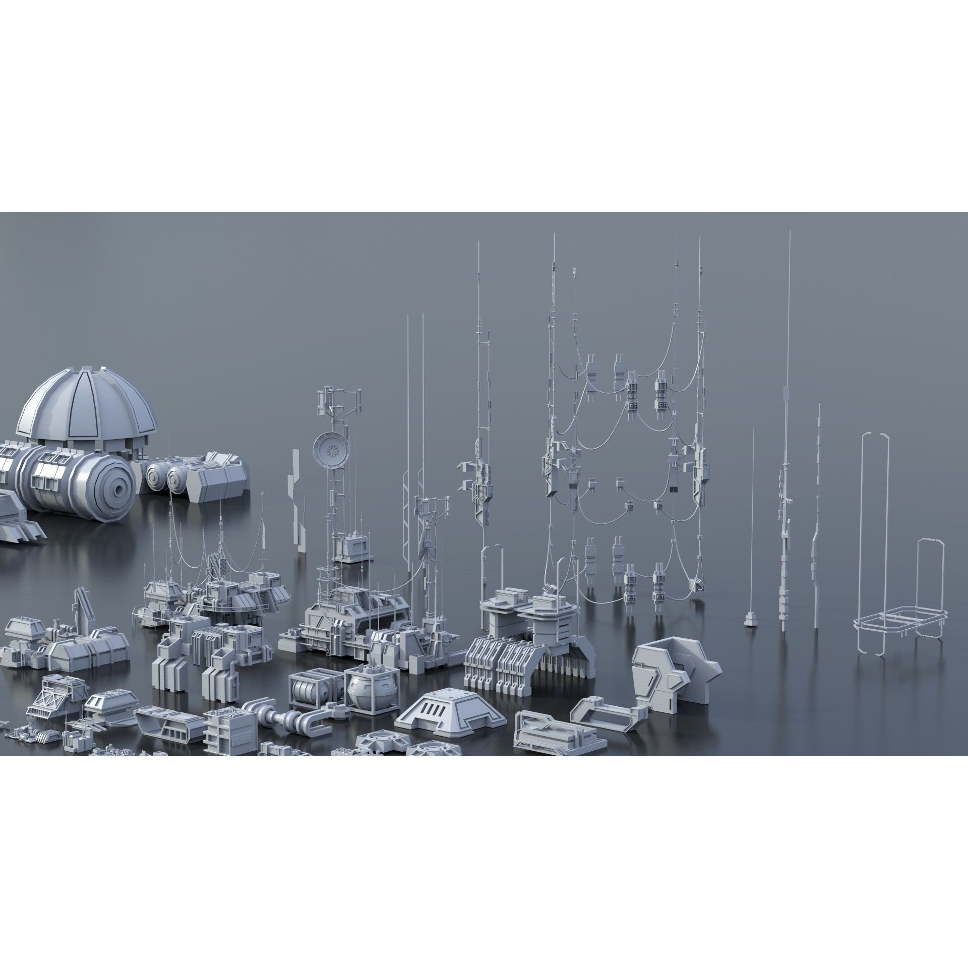 Sci-Fi Building Kitbash Pack - Low-Poly 3D Model - View 28