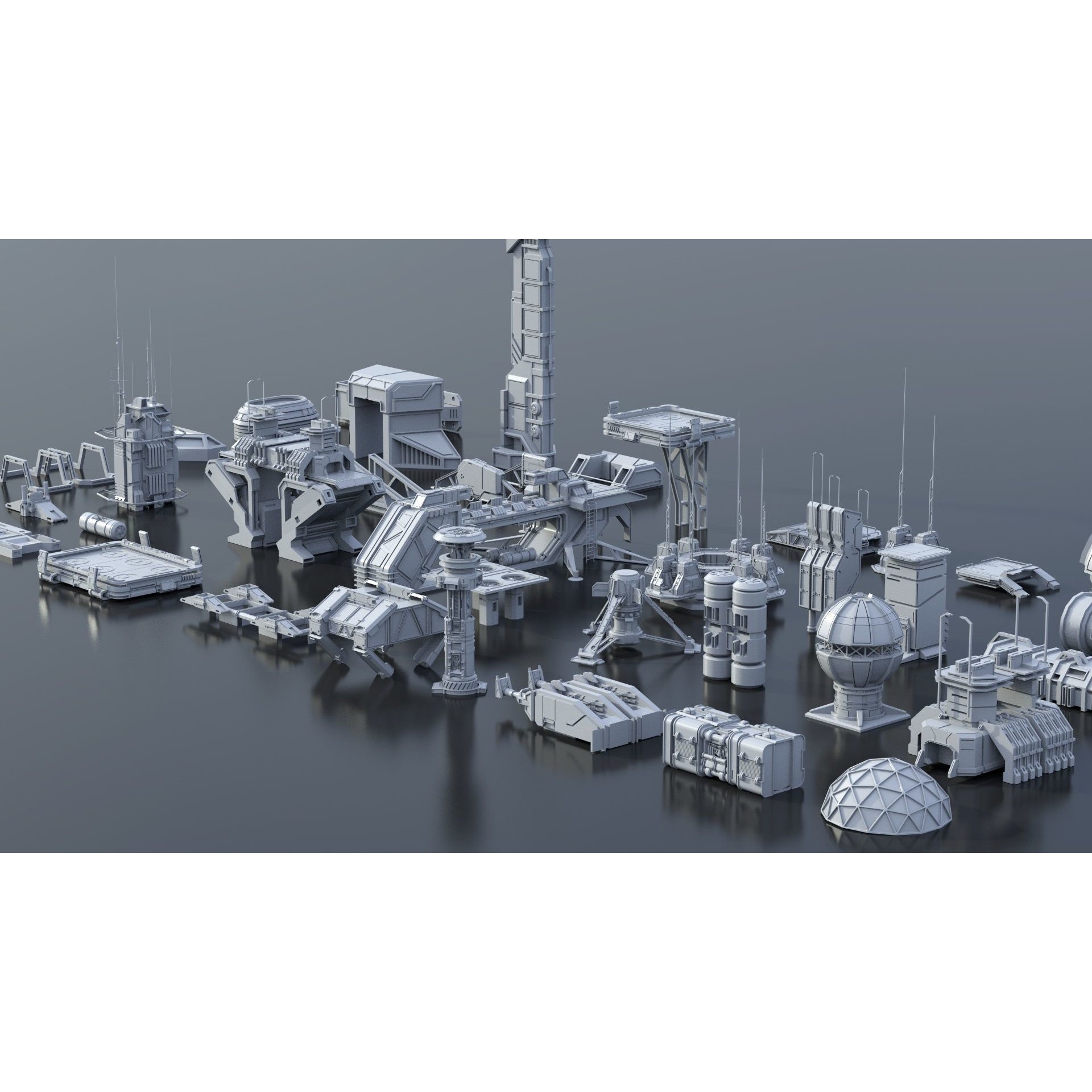 Sci-Fi Building Kitbash Pack - Low-Poly 3D Model - View 29