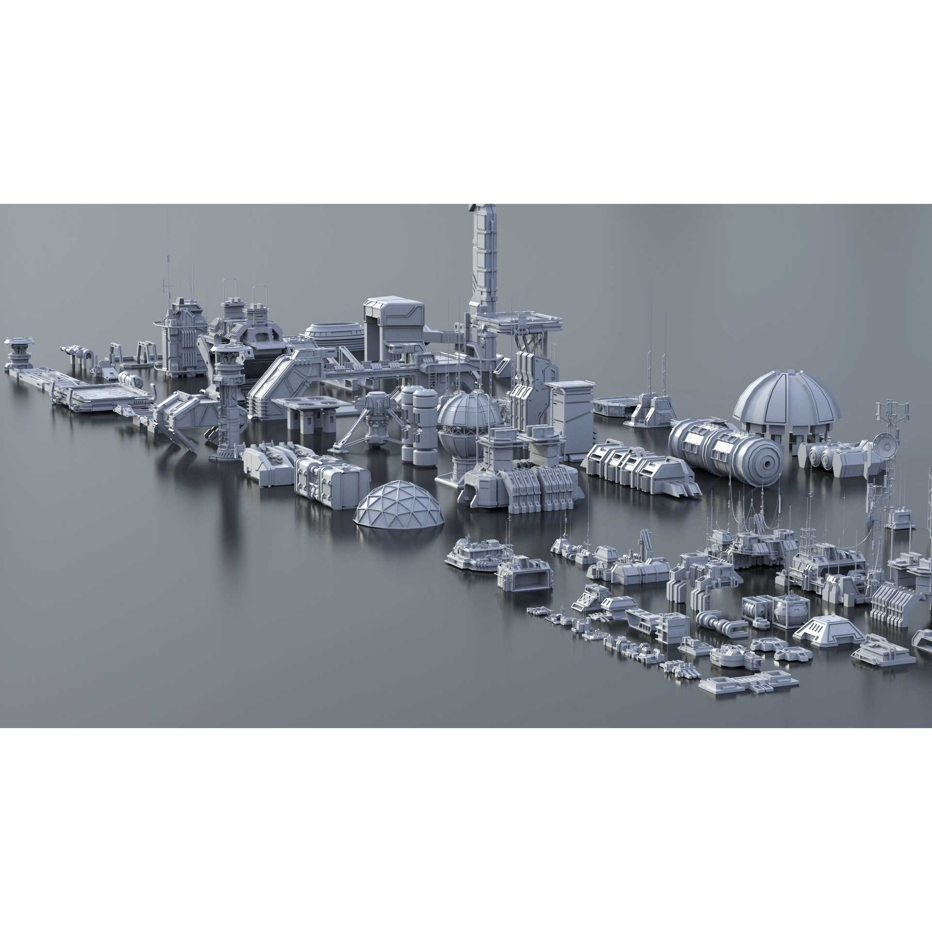 Sci-Fi Building Kitbash Pack - Low-Poly 3D Model - View 3