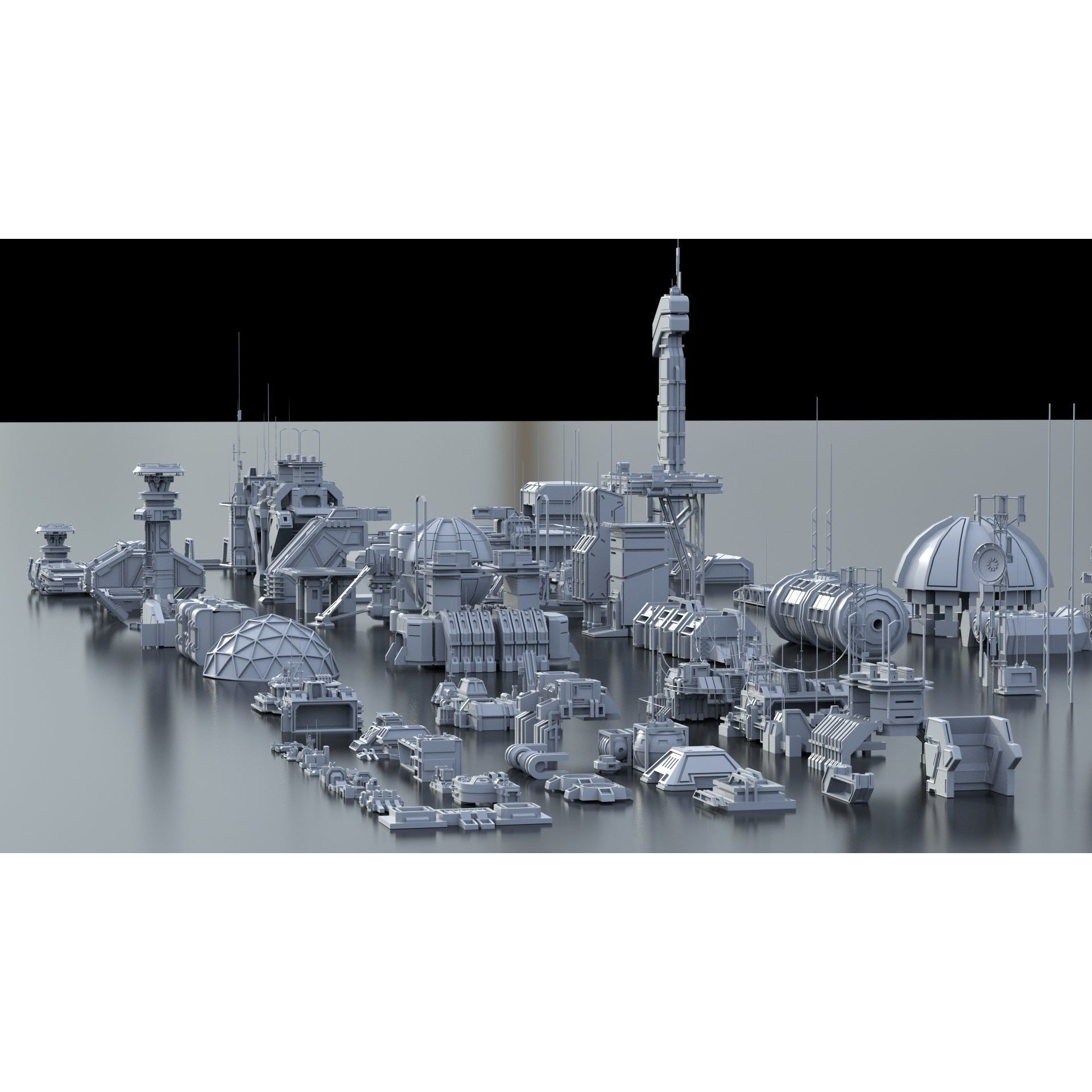 Sci-Fi Building Kitbash Pack - Low-Poly 3D Model - View 30