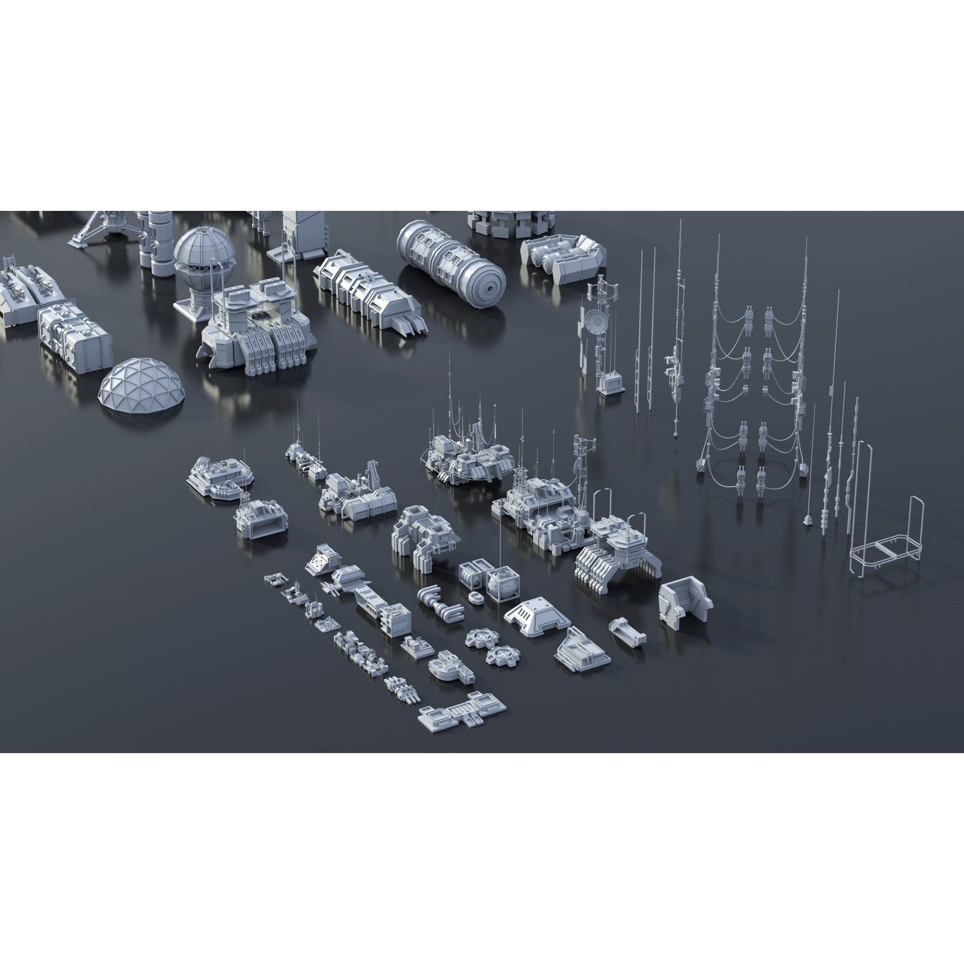 Sci-Fi Building Kitbash Pack - Low-Poly 3D Model - View 31