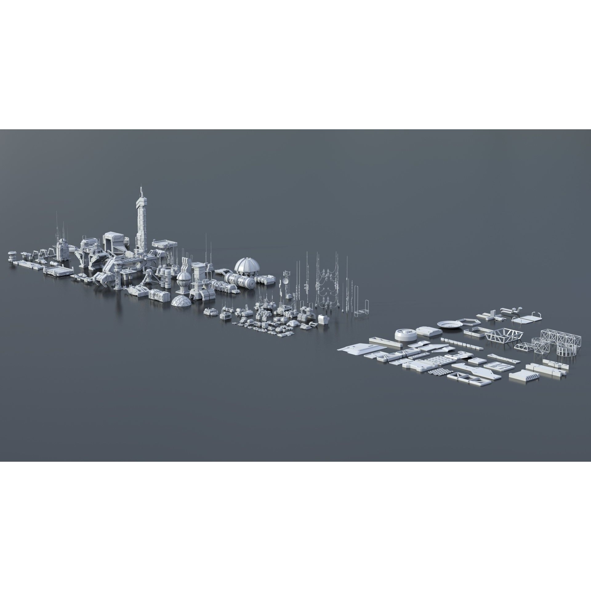 Sci-Fi Building Kitbash Pack - Low-Poly 3D Model - View 32