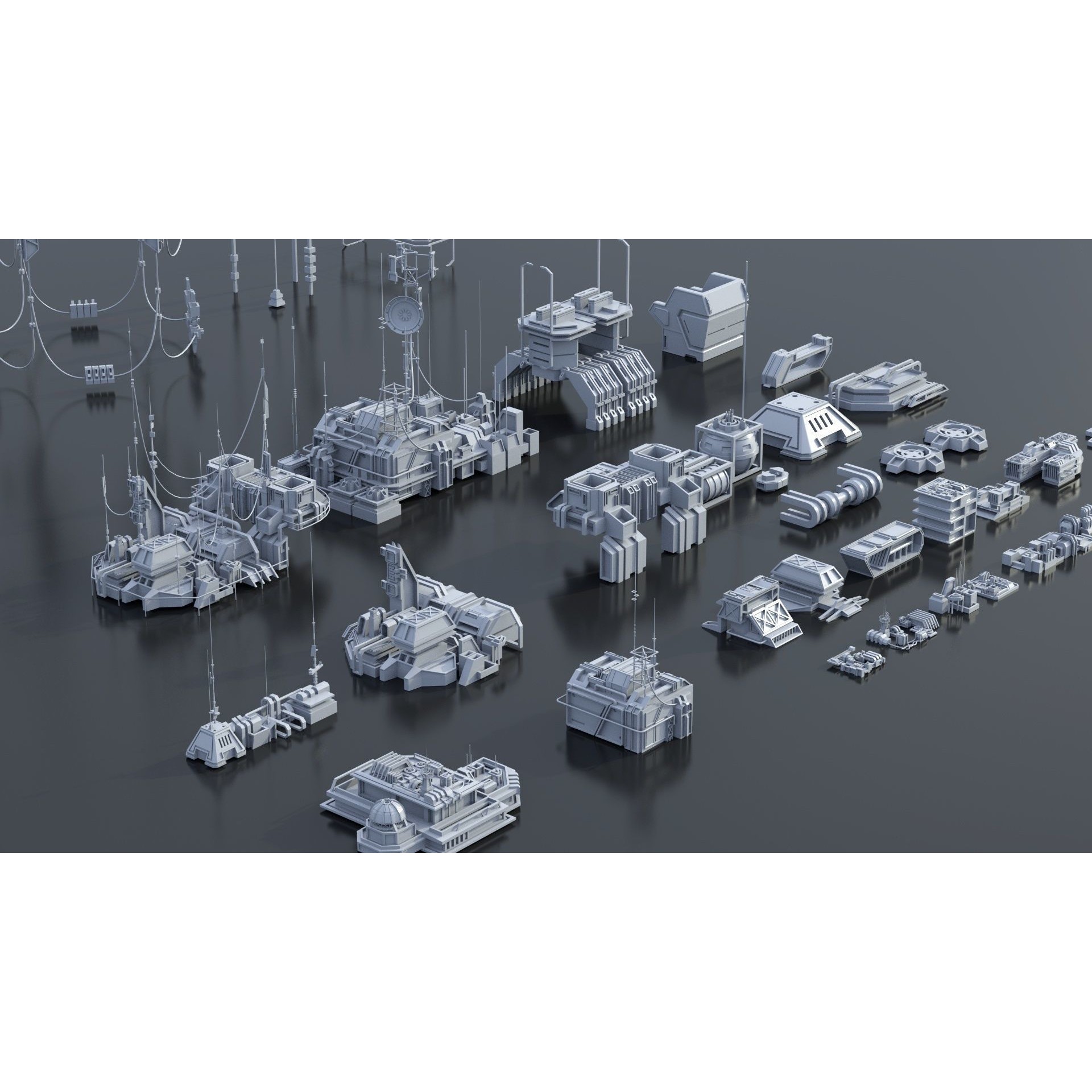 Sci-Fi Building Kitbash Pack - Low-Poly 3D Model - View 33