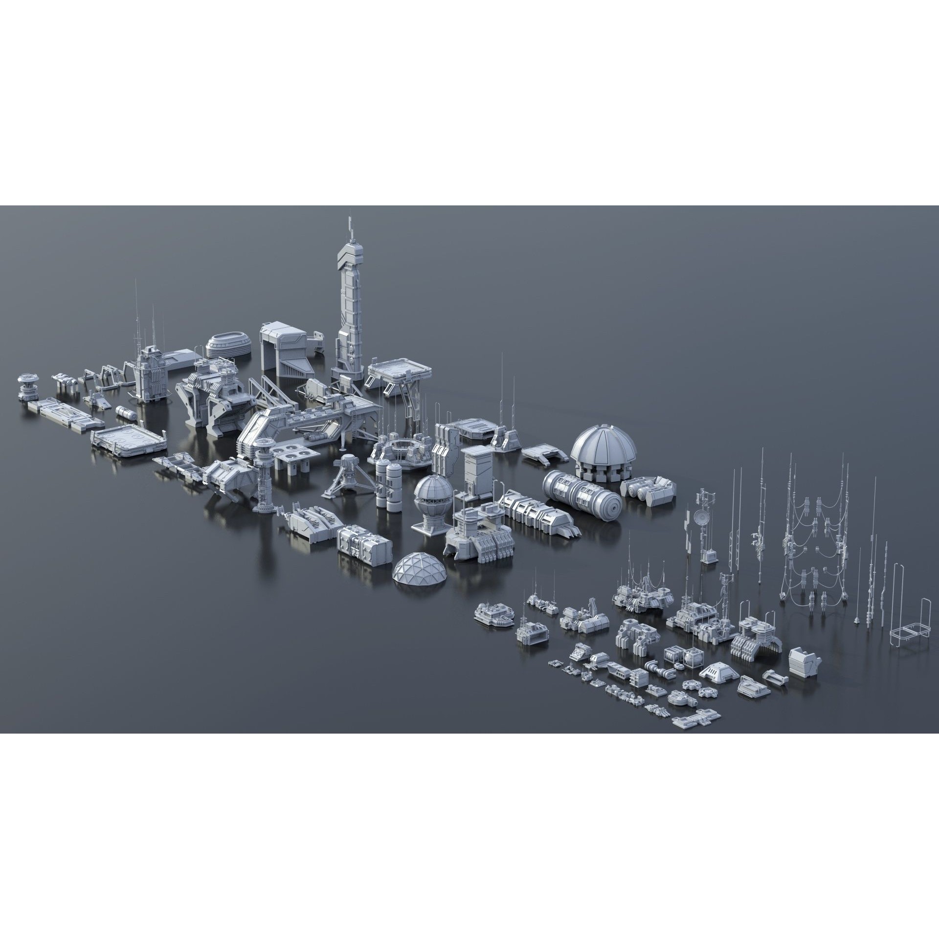Sci-Fi Building Kitbash Pack - Low-Poly 3D Model - View 35