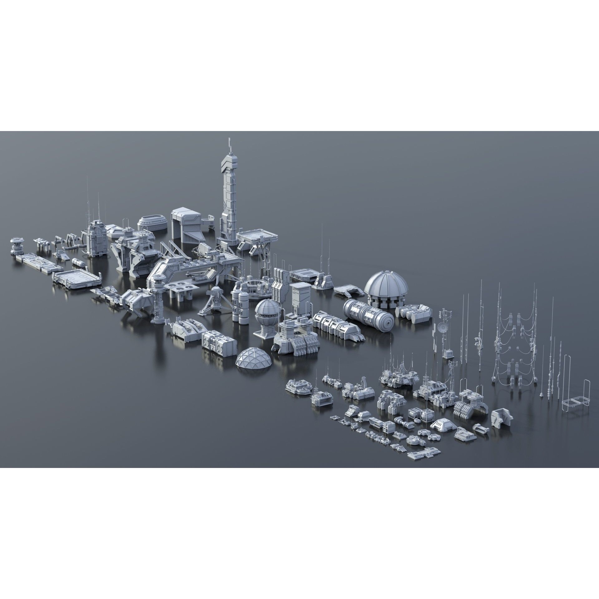 Sci-Fi Building Kitbash Pack - Low-Poly 3D Model - View 36