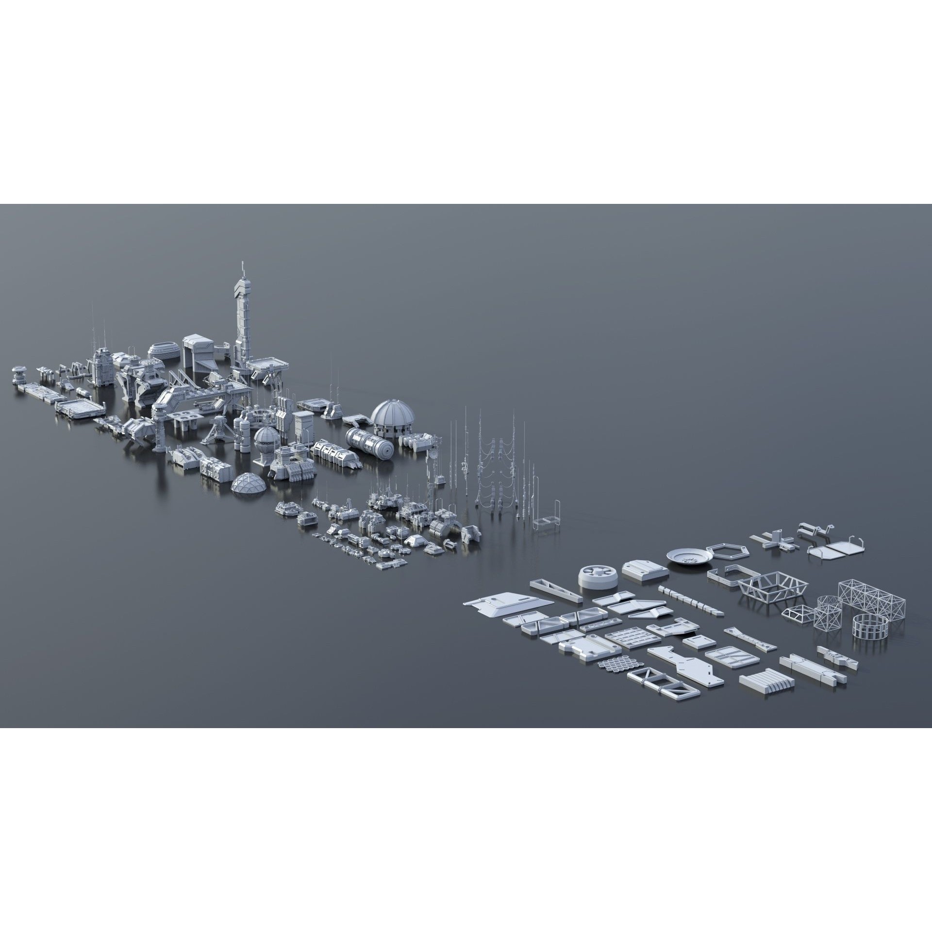 Sci-Fi Building Kitbash Pack - Low-Poly 3D Model - View 37