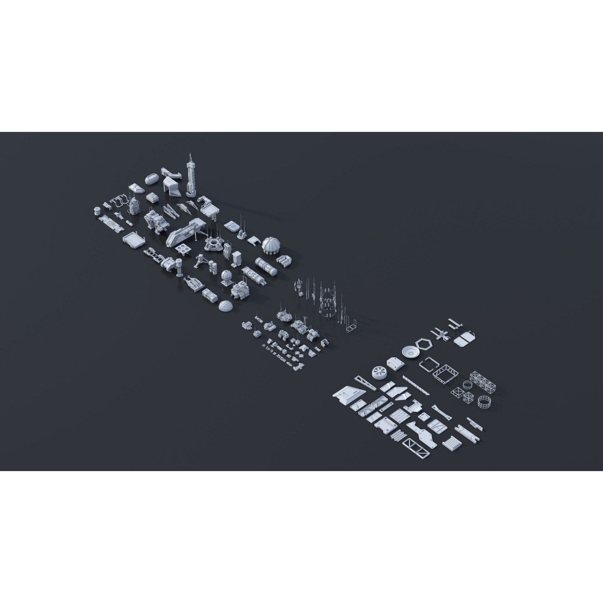 Sci-Fi Building Kitbash Pack - Low-Poly 3D Model - View 38