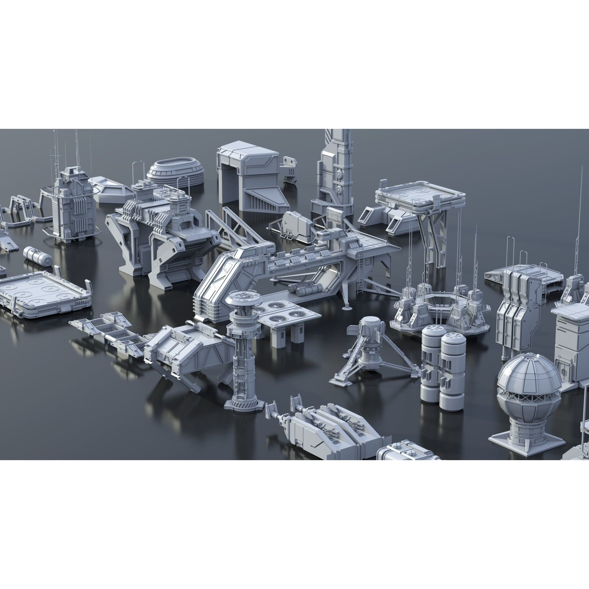 Sci-Fi Building Kitbash Pack - Low-Poly 3D Model - View 39