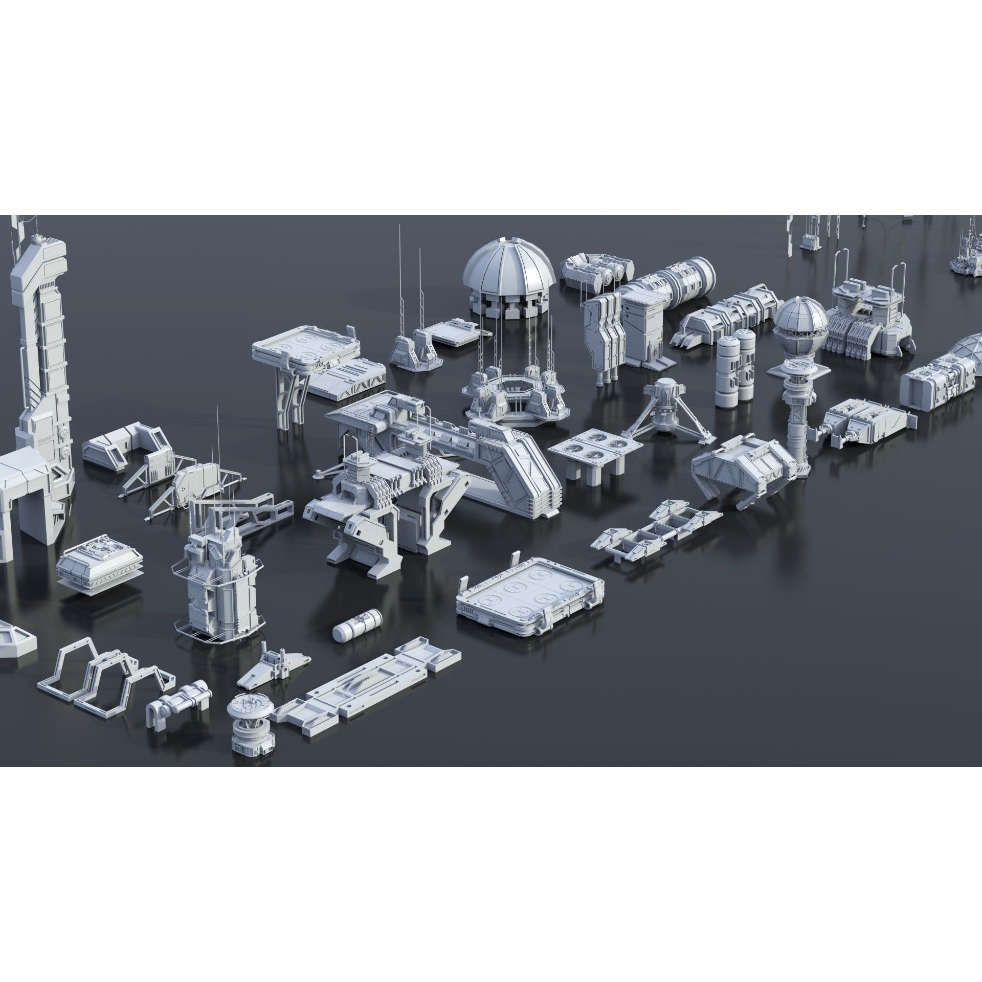 Sci-Fi Building Kitbash Pack - Low-Poly 3D Model - View 4